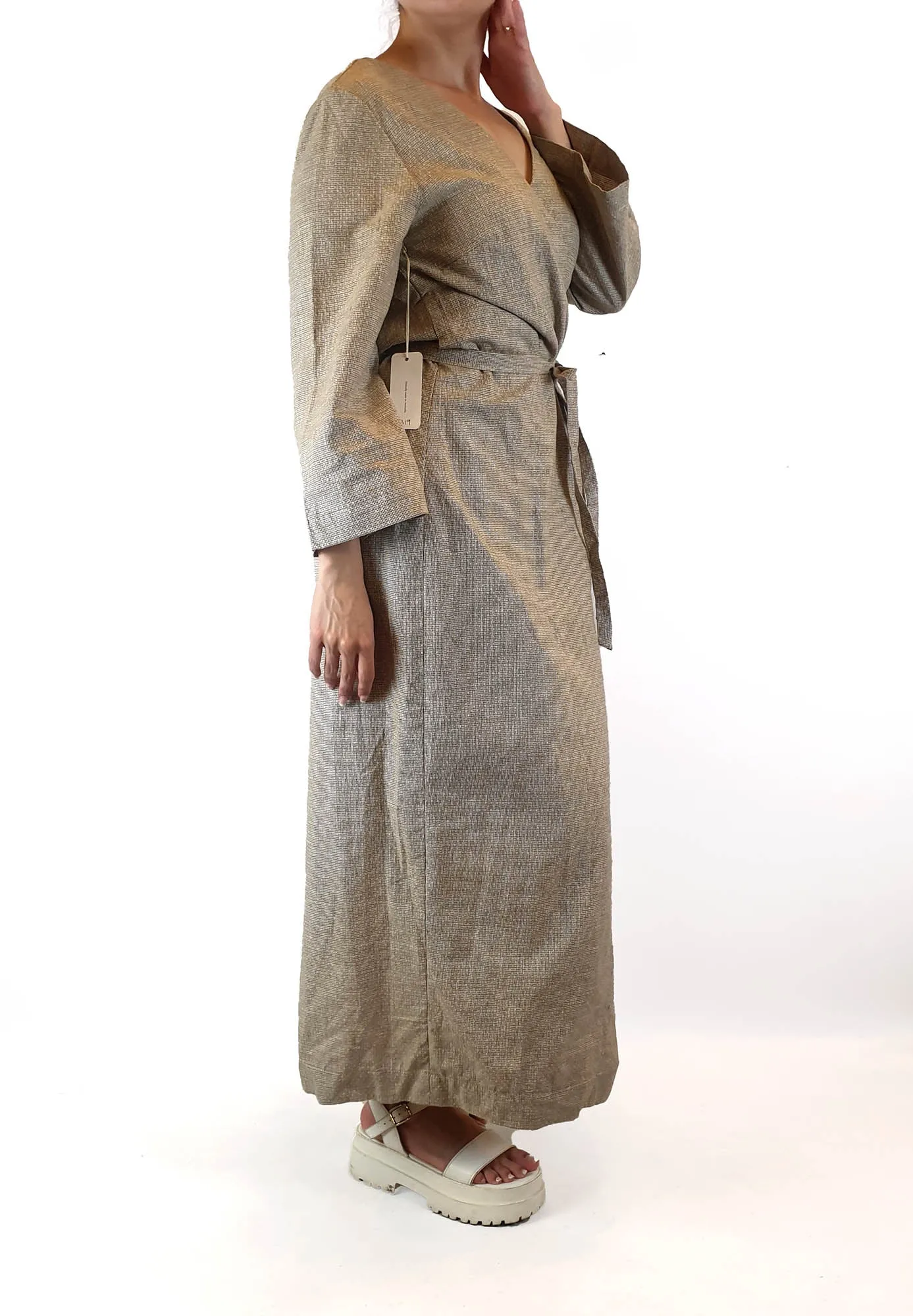 Form by T brown mini houndstooth print wrap maxi dress size 10