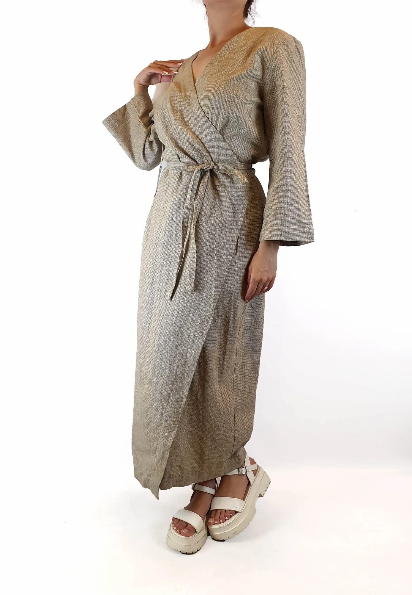 Form by T brown mini houndstooth print wrap maxi dress size 10