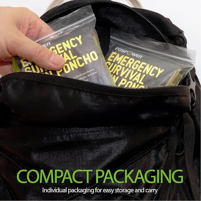 FosPower Emergency Rain Poncho [4 Pack] [Retains 90% Body Heat] Reusable Weather Resistant Raincoat for Men, Women, Adults, Camping, Hiking, Emergency Supplies & Survival Kits (Green)