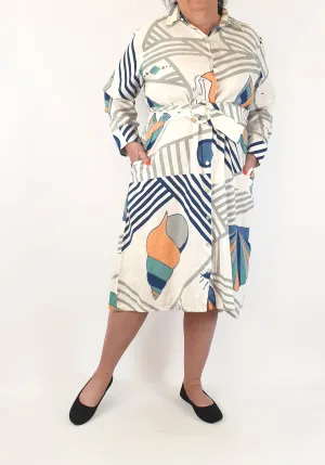 Frank & Dollys cotton long sleeve shirt dress with optional waist tie size XL
