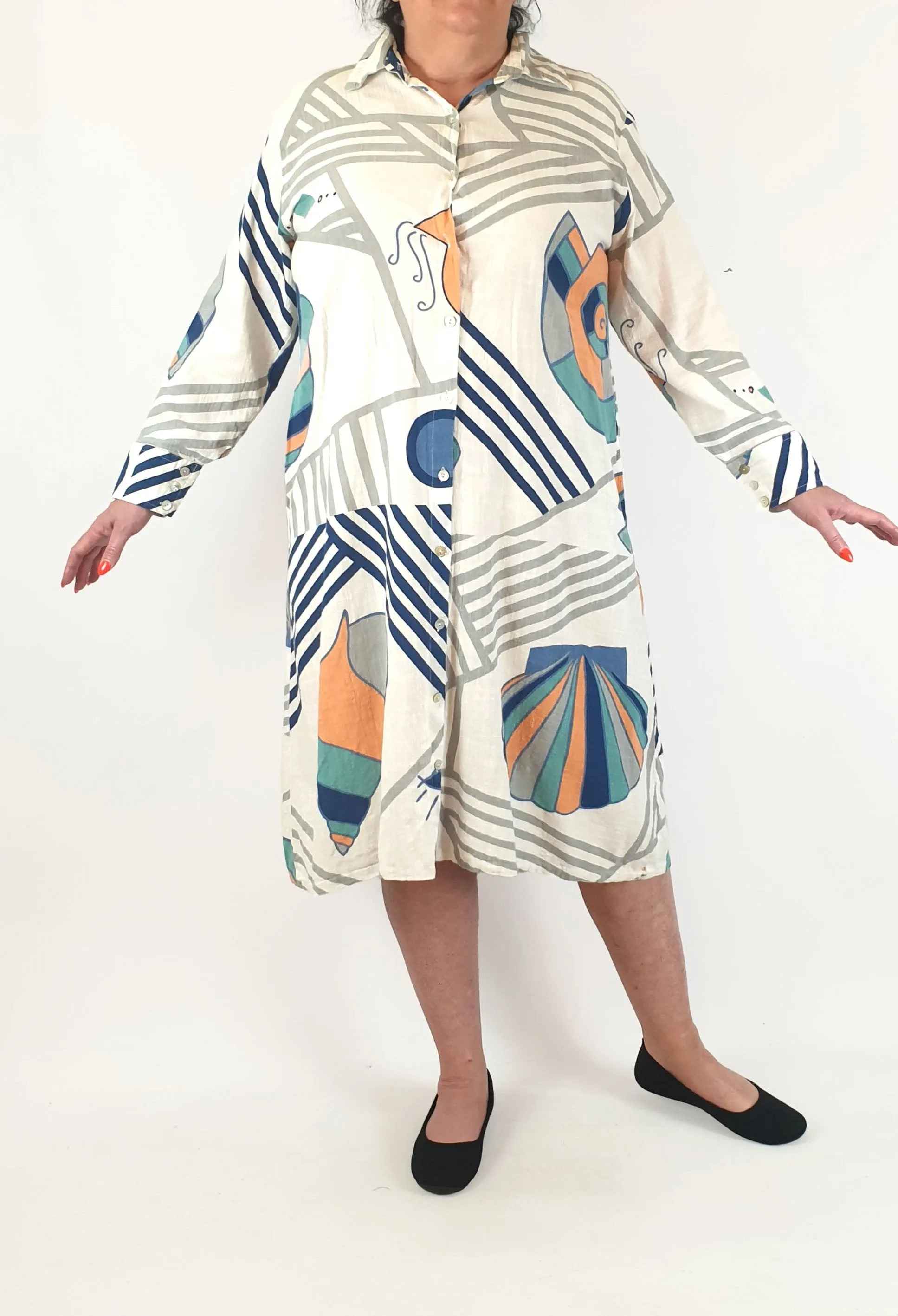 Frank & Dollys cotton long sleeve shirt dress with optional waist tie size XL