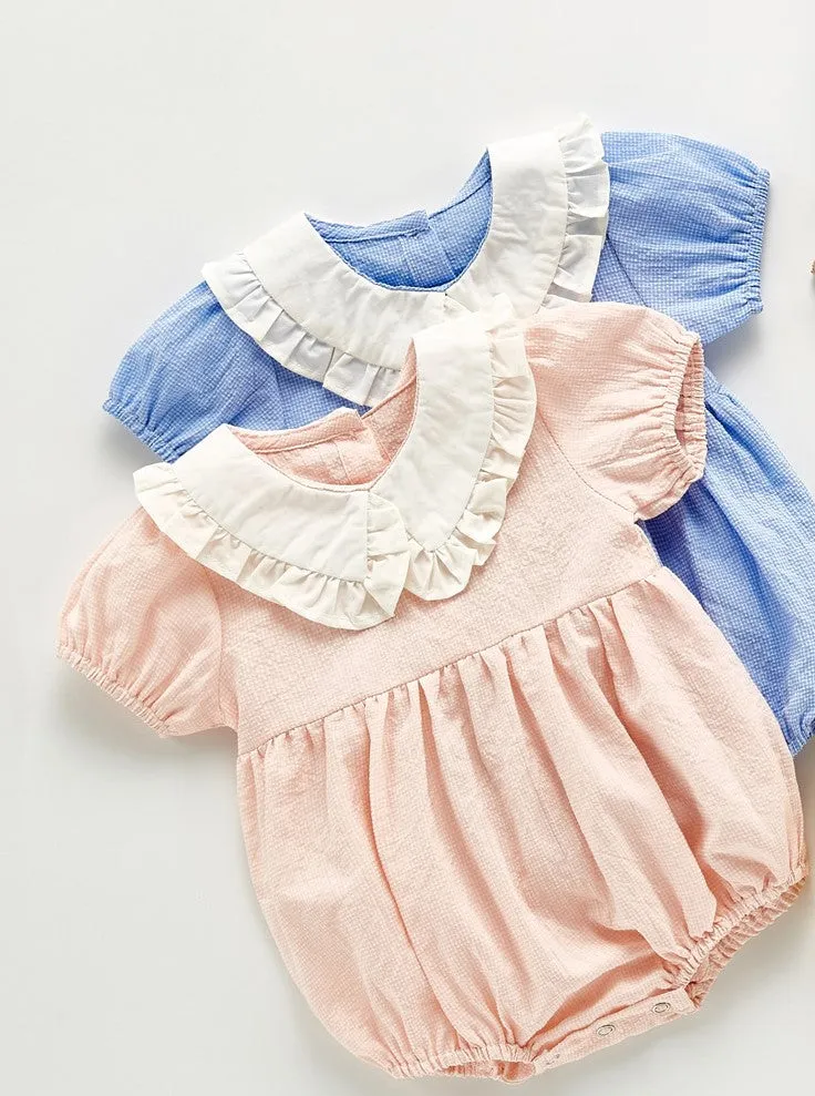 Frill Collar Romper with Headband-- Pink