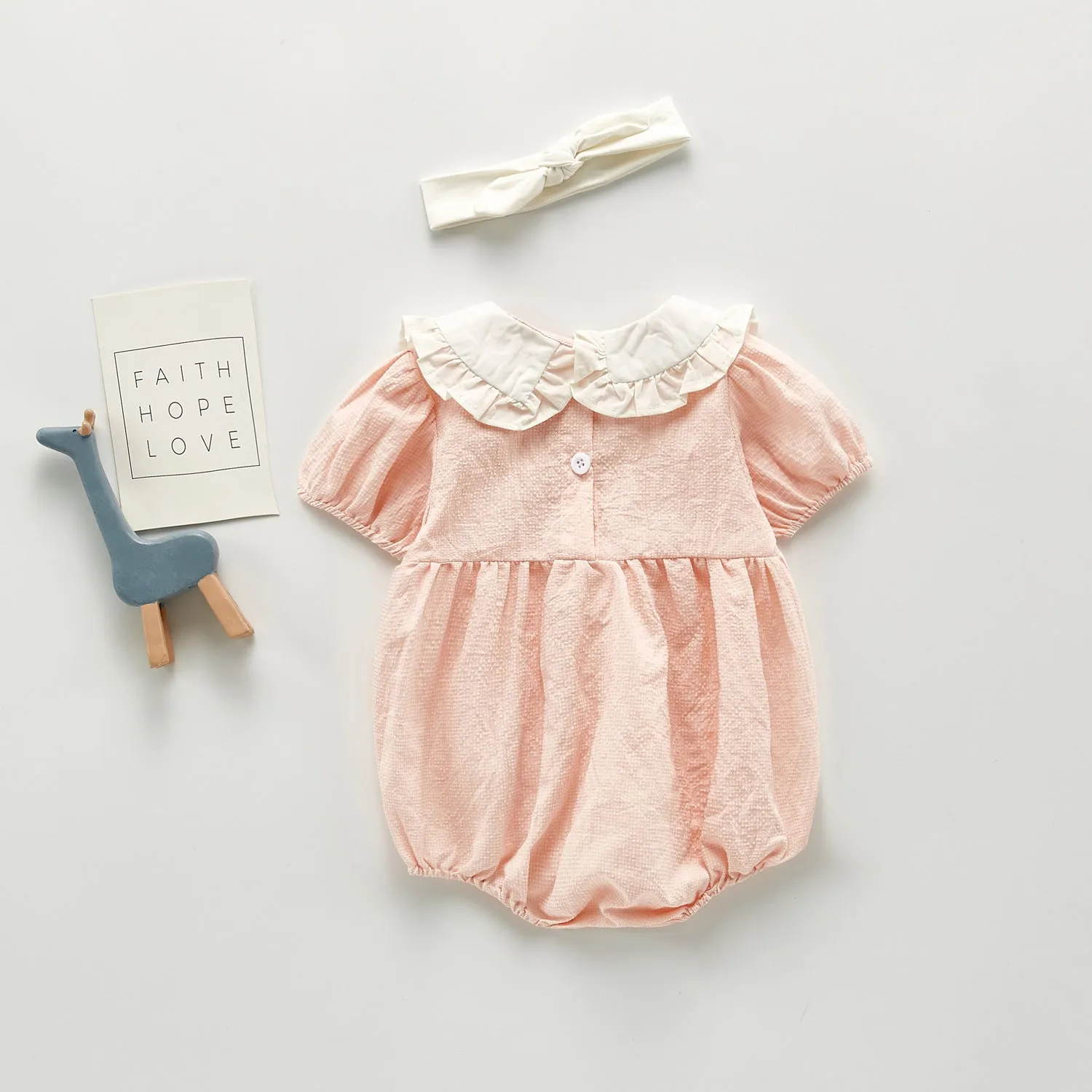 Frill Collar Romper with Headband-- Pink