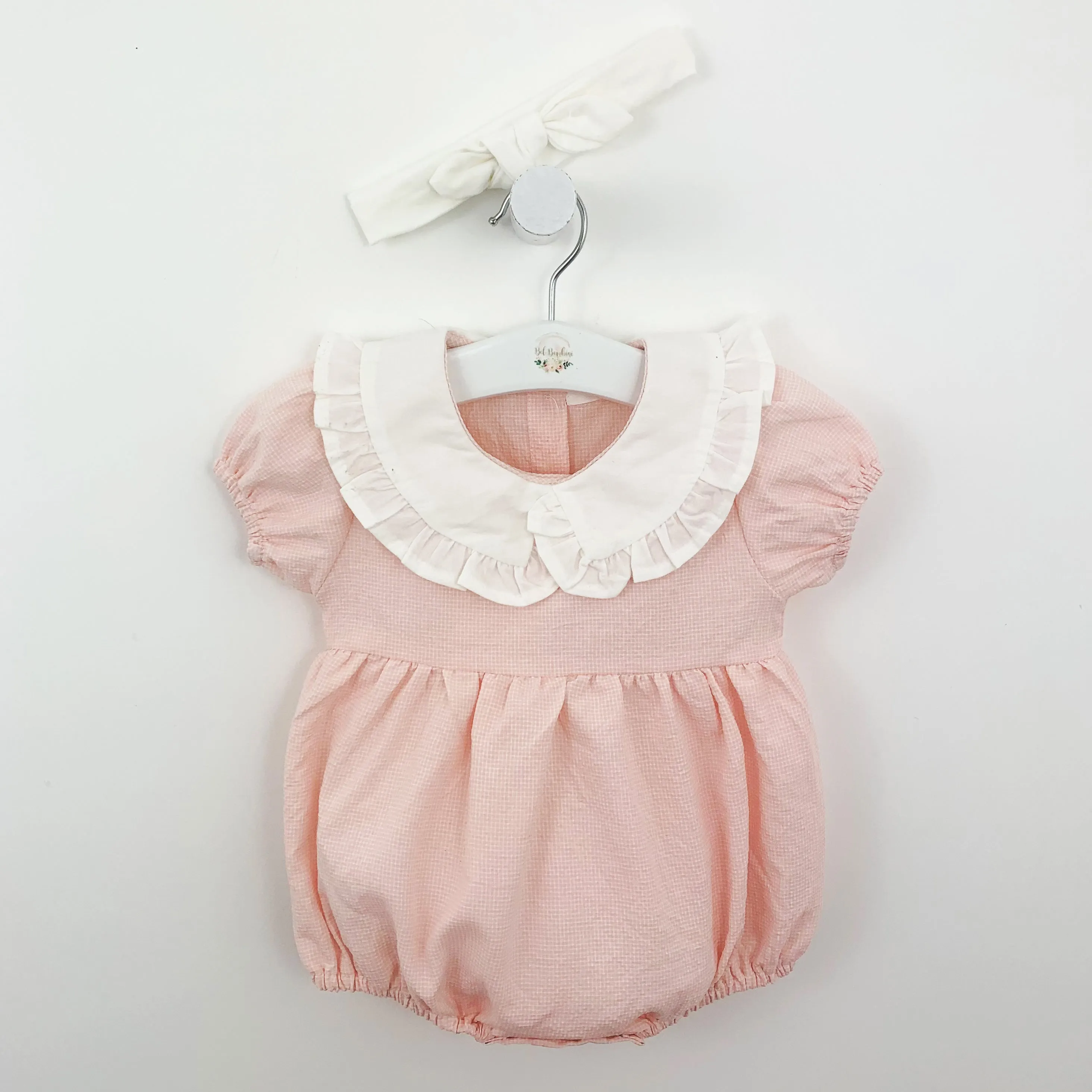 Frill Collar Romper with Headband-- Pink