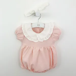 Frill Collar Romper with Headband-- Pink