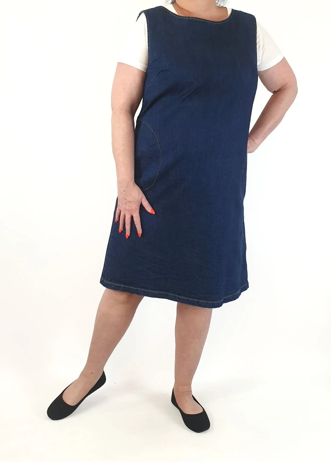 Frock Me Out dark denim pinafore style dress with contrasting stitching size 18