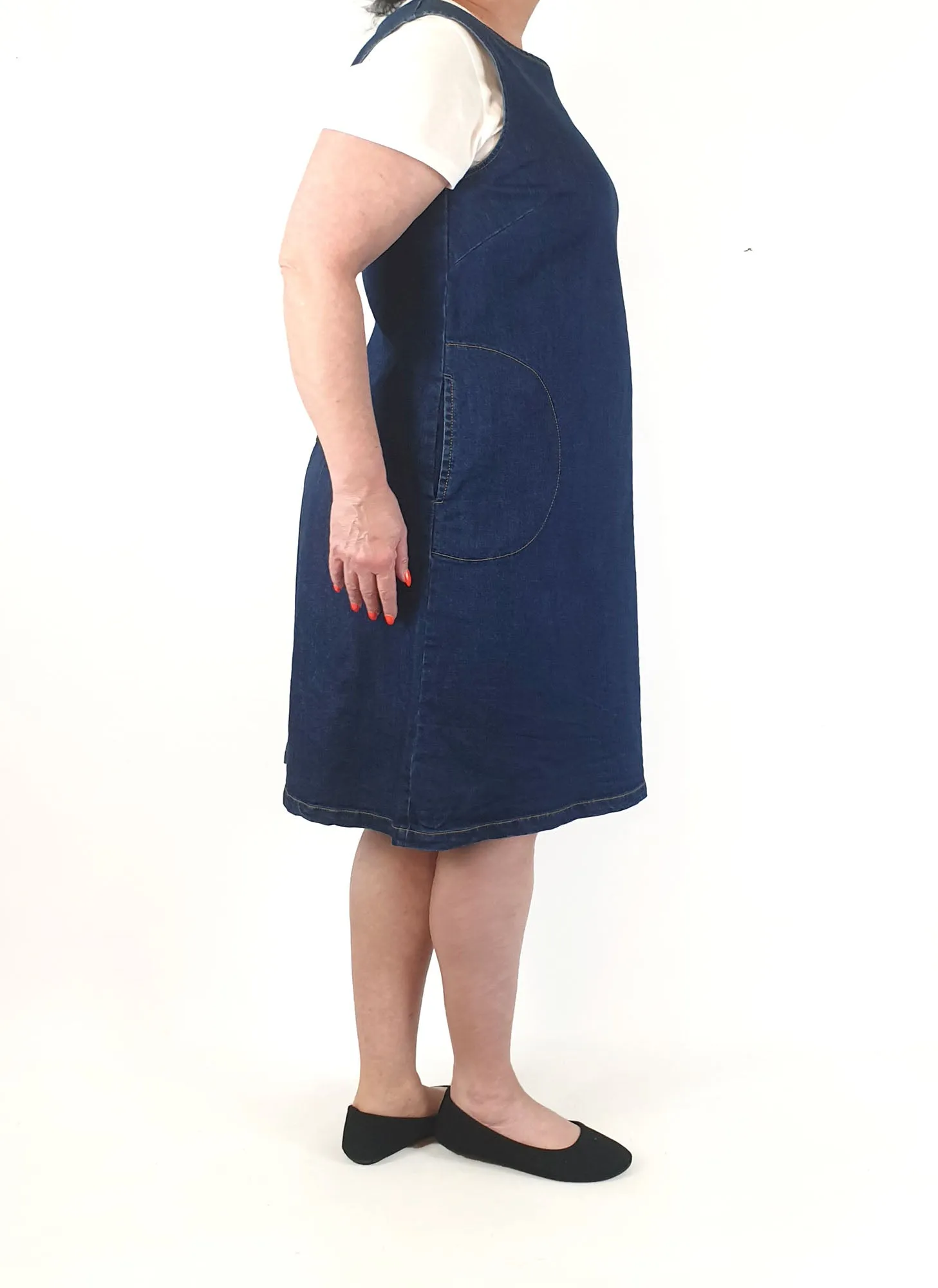 Frock Me Out dark denim pinafore style dress with contrasting stitching size 18
