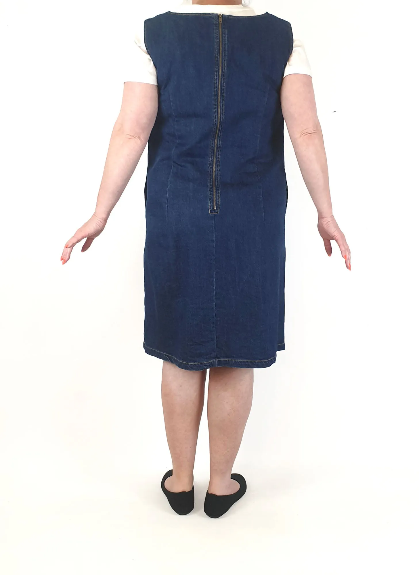 Frock Me Out dark denim pinafore style dress with contrasting stitching size 18