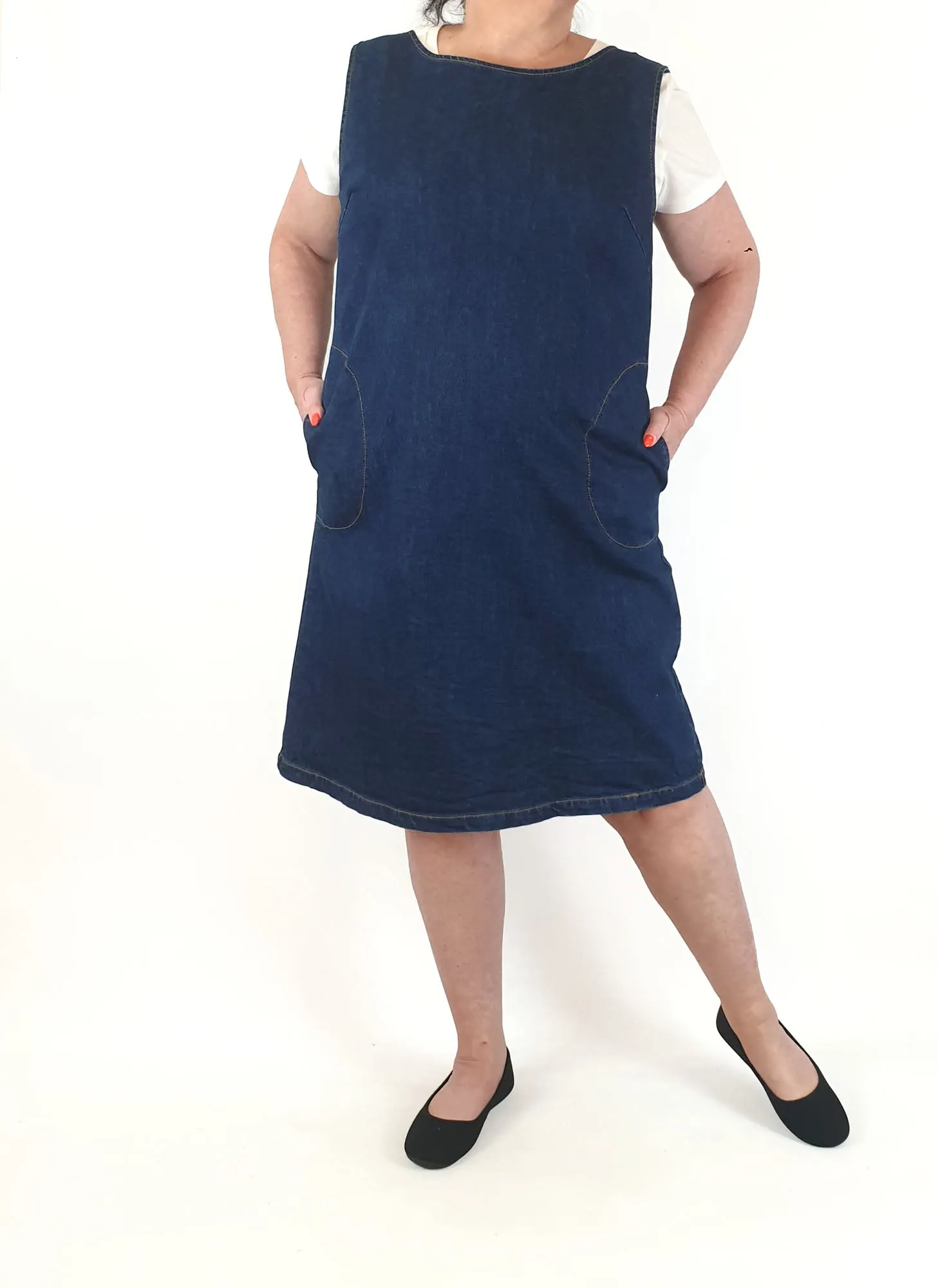 Frock Me Out dark denim pinafore style dress with contrasting stitching size 18