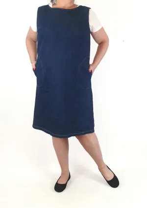 Frock Me Out dark denim pinafore style dress with contrasting stitching size 18