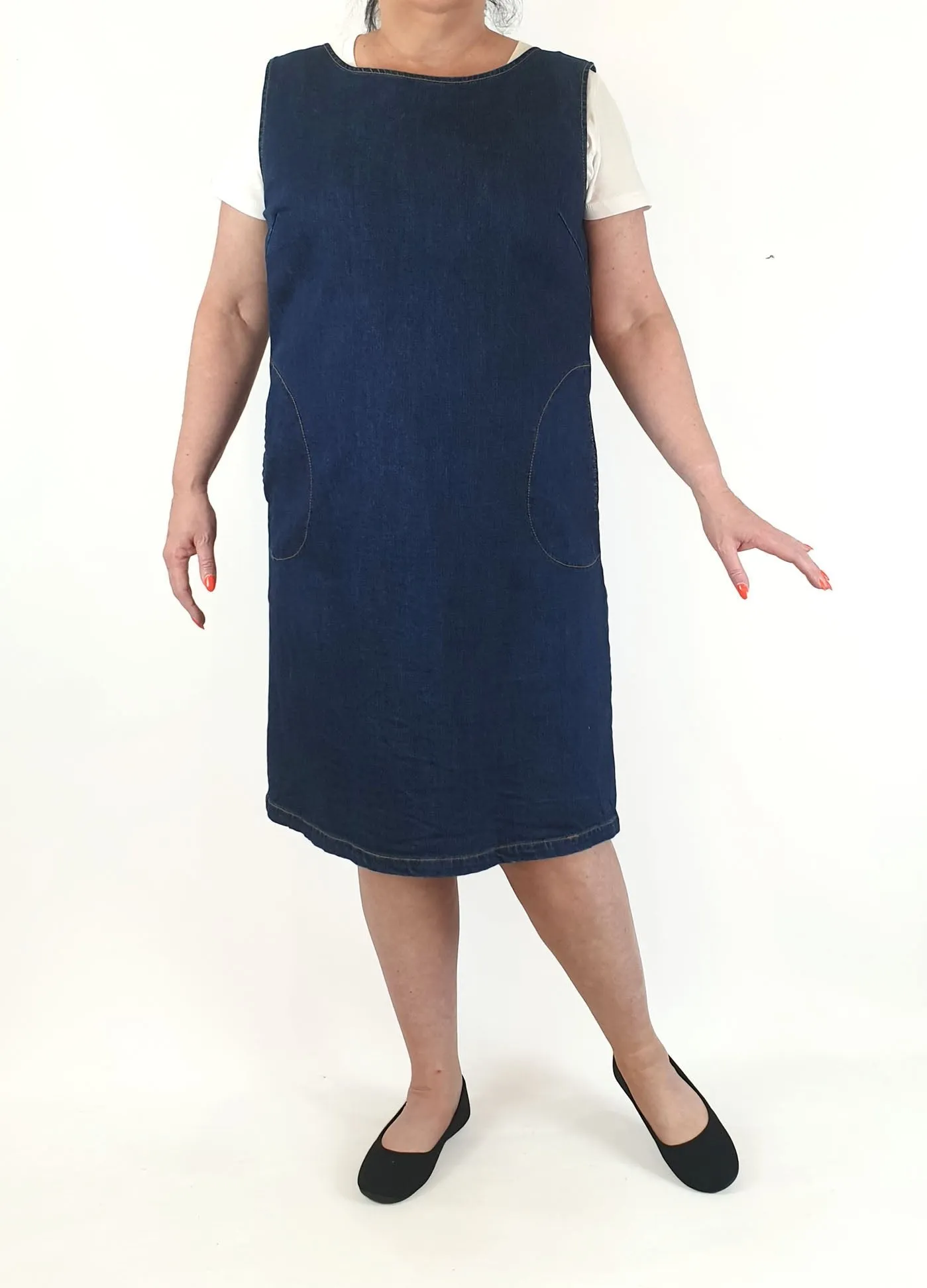 Frock Me Out dark denim pinafore style dress with contrasting stitching size 18