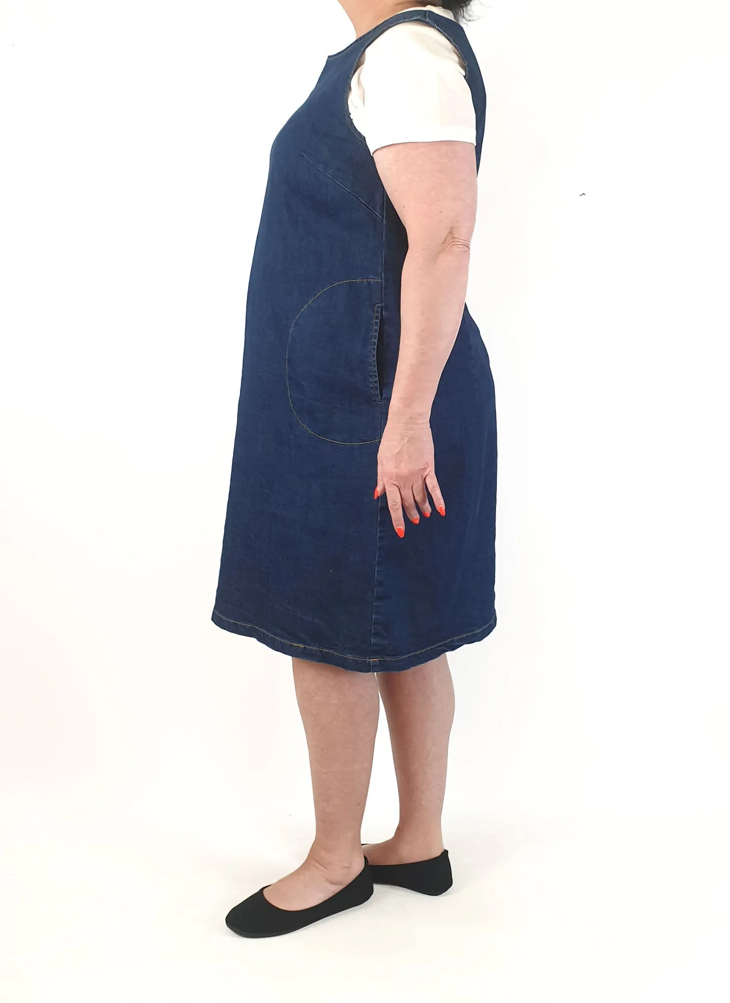 Frock Me Out dark denim pinafore style dress with contrasting stitching size 18