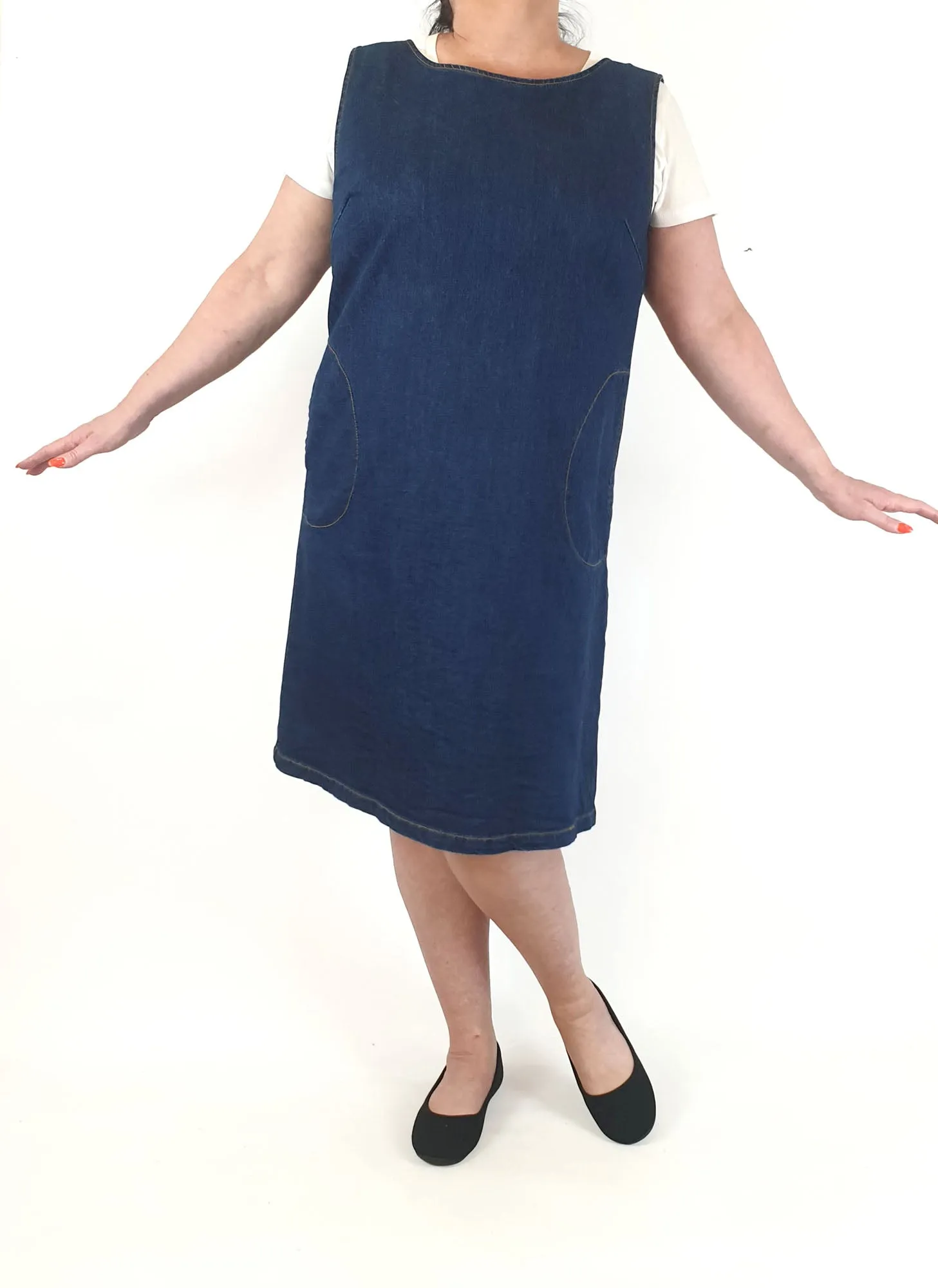 Frock Me Out dark denim pinafore style dress with contrasting stitching size 18