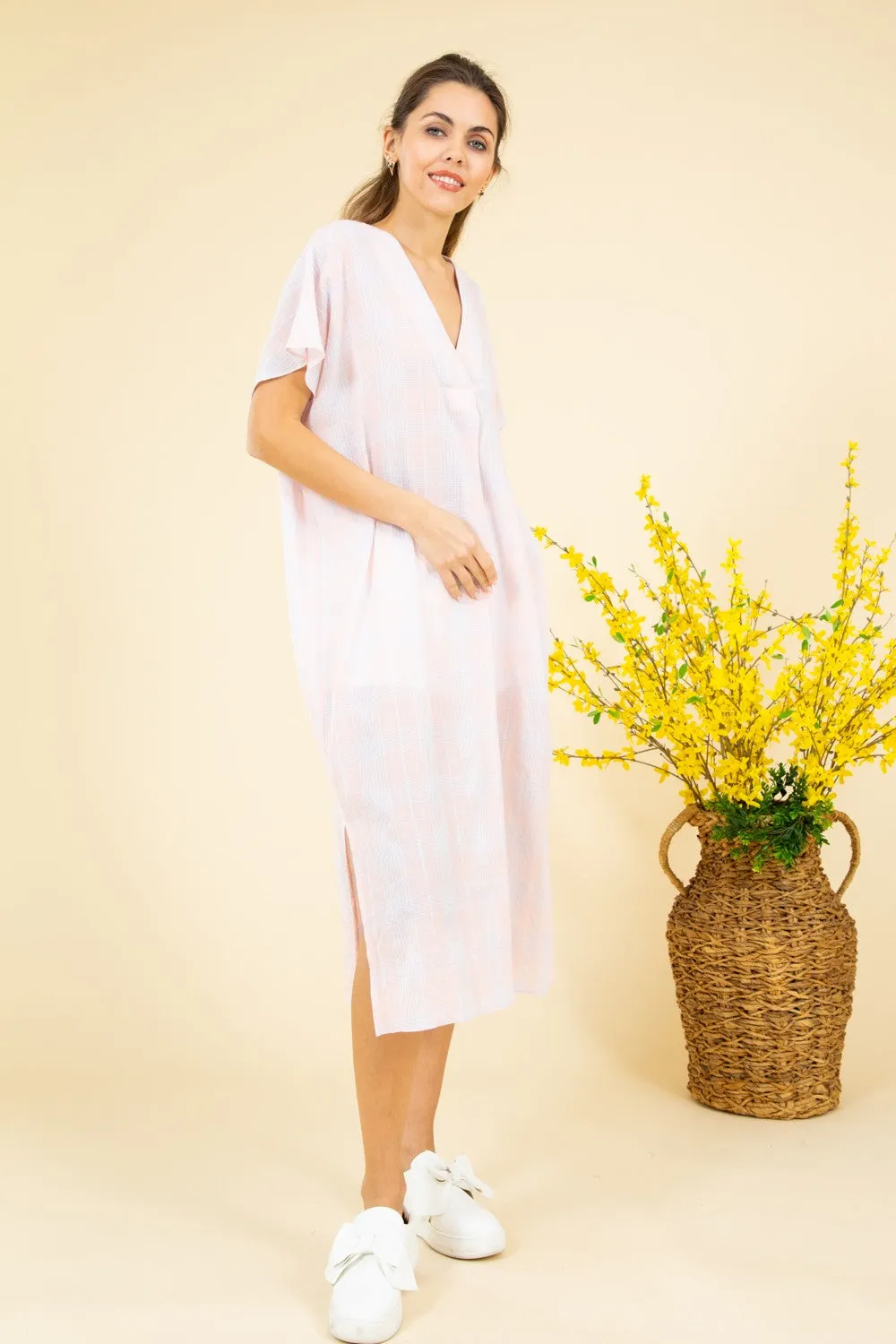 FSD2063-STK Short Sleeve Plaid Print Oversize Midi Dress 6PK UNIT PRICE: $14.50