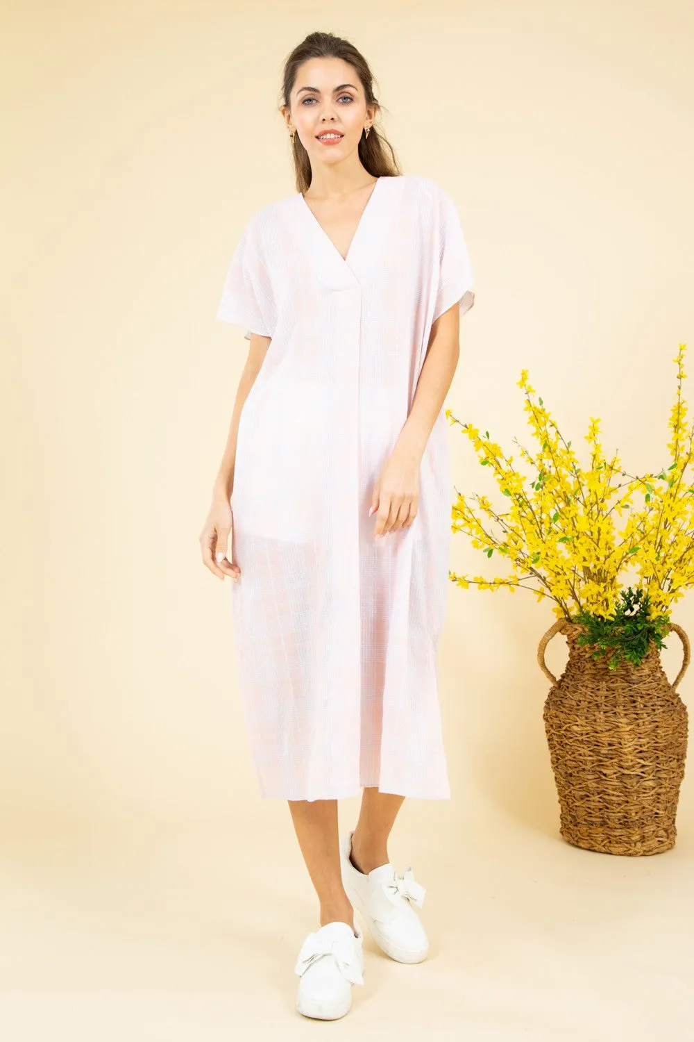 FSD2063-STK Short Sleeve Plaid Print Oversize Midi Dress 6PK UNIT PRICE: $14.50