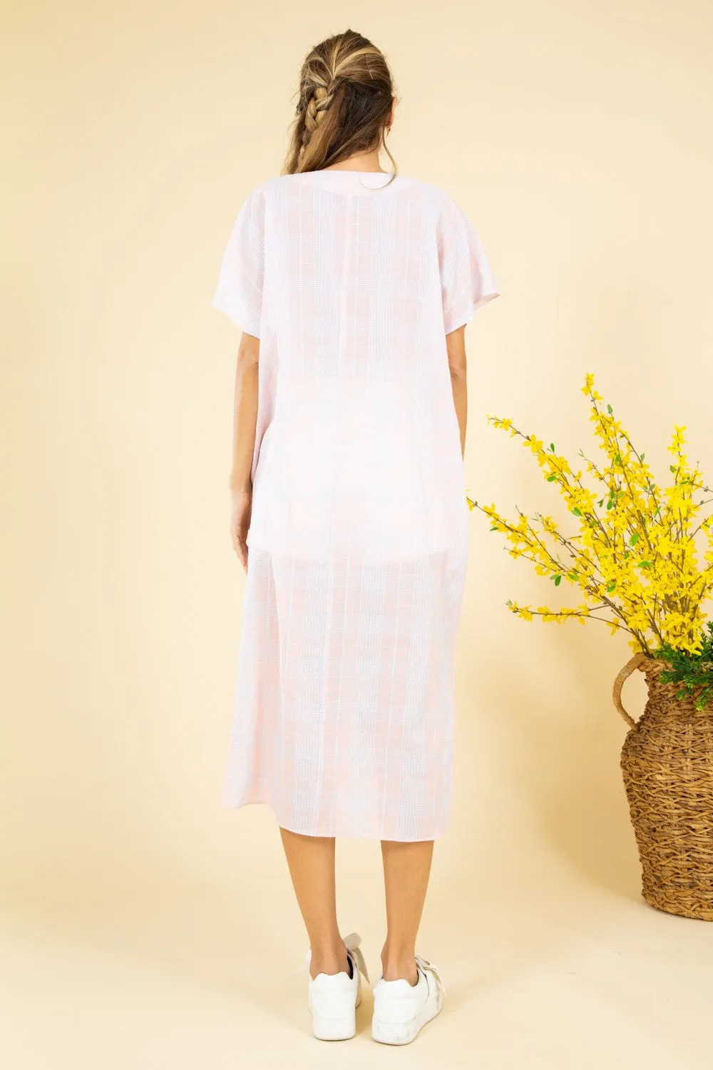 FSD2063-STK Short Sleeve Plaid Print Oversize Midi Dress 6PK UNIT PRICE: $14.50