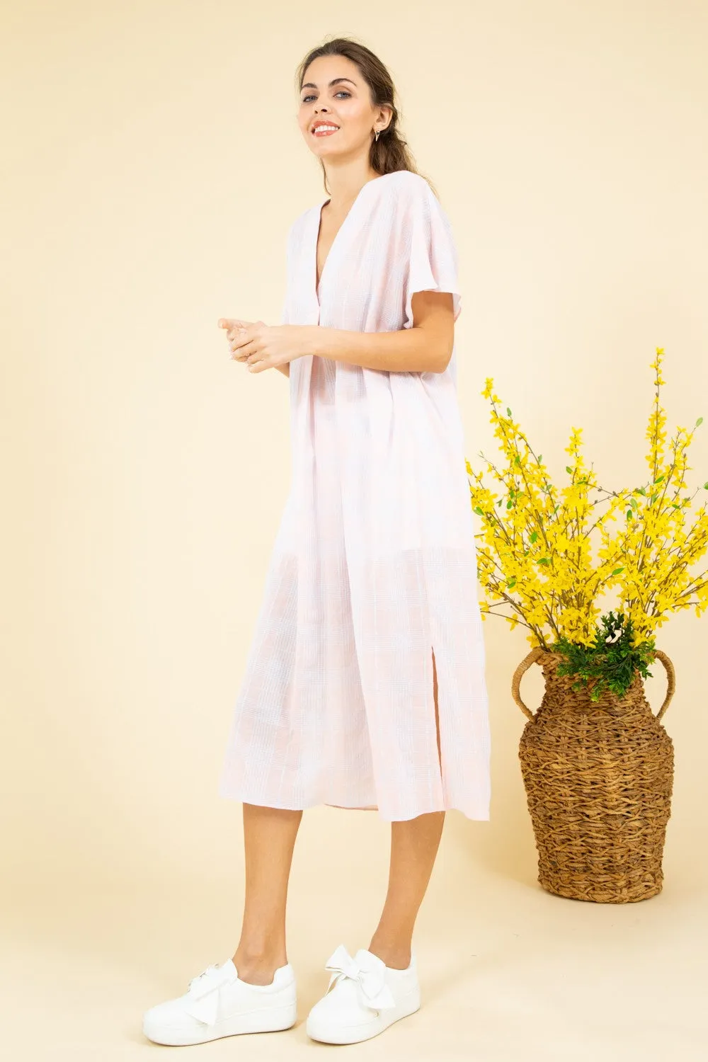 FSD2063-STK Short Sleeve Plaid Print Oversize Midi Dress 6PK UNIT PRICE: $14.50