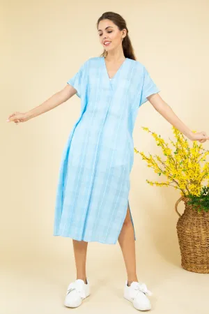 FSD2063-STK Short Sleeve Plaid Print Oversize Midi Dress 6PK