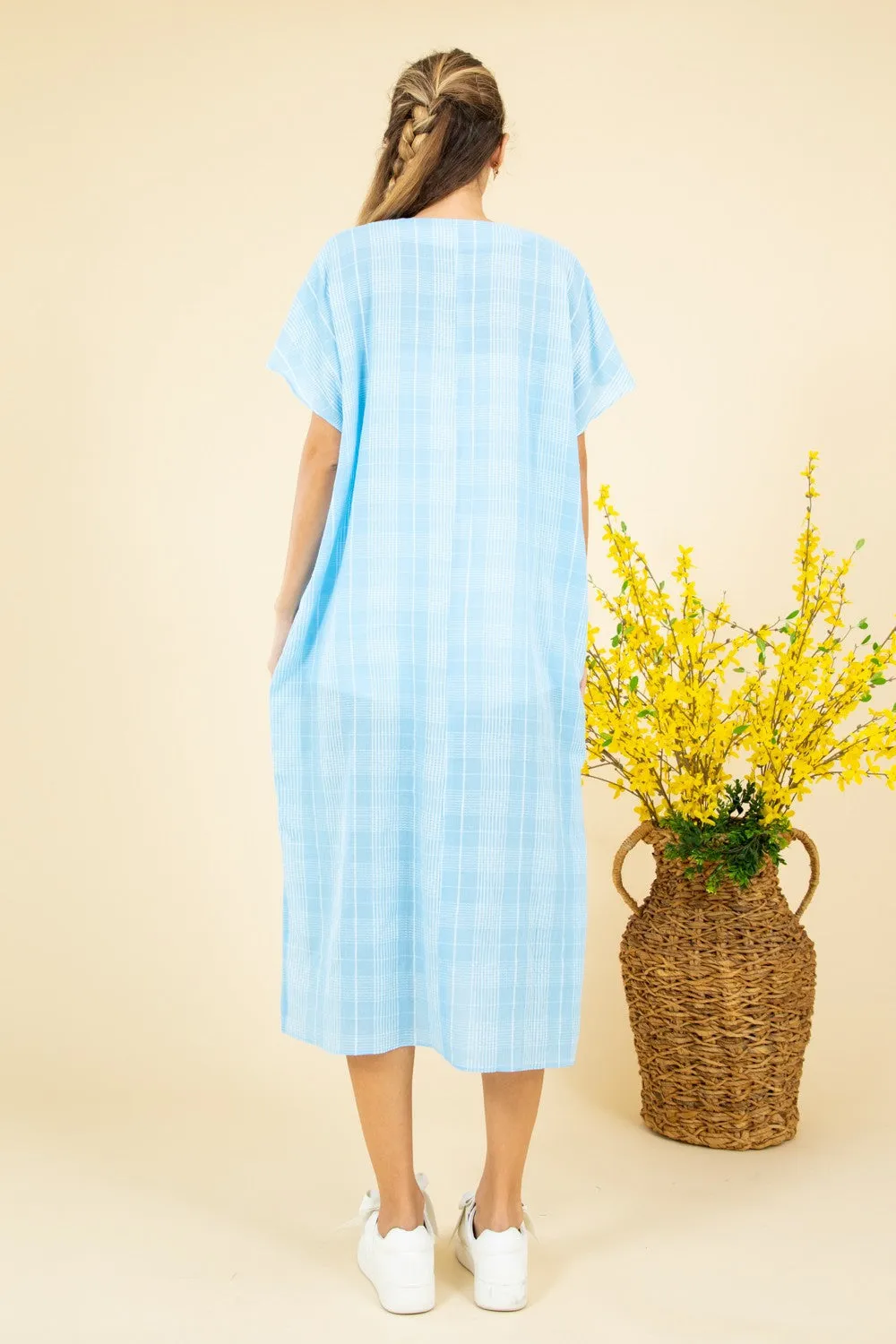 FSD2063-STK Short Sleeve Plaid Print Oversize Midi Dress 6PK