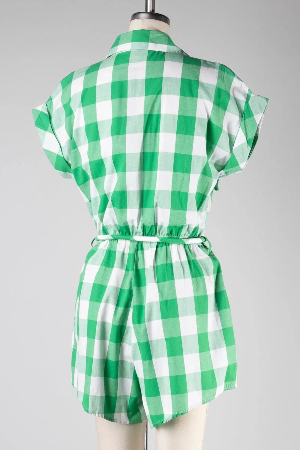 FSR852-STK Plaid Short Sleeve Romper with Belt 6PK
