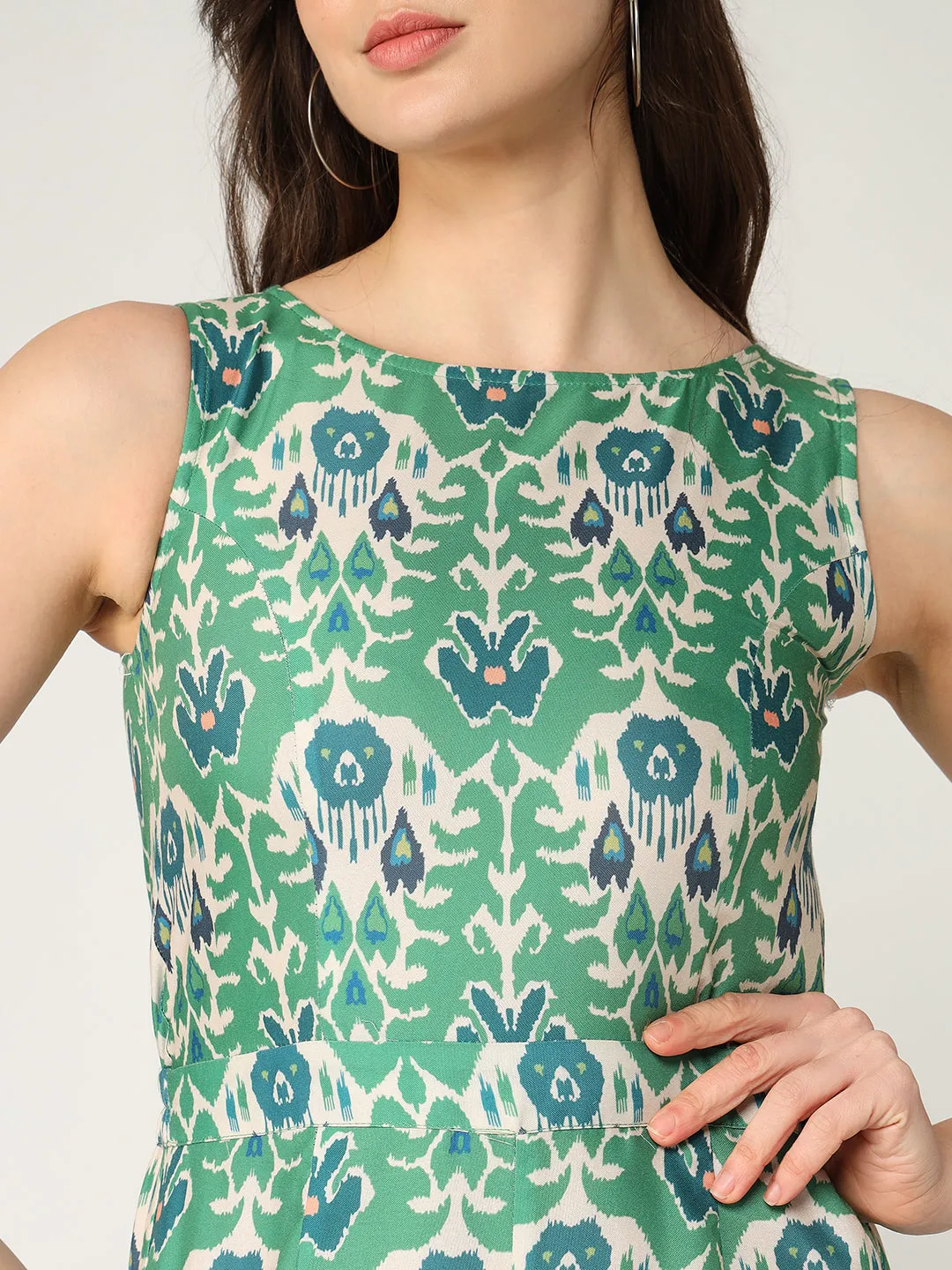 Fusion Ikat Printed Sleeveless Jumpsuit (Set Of 1)