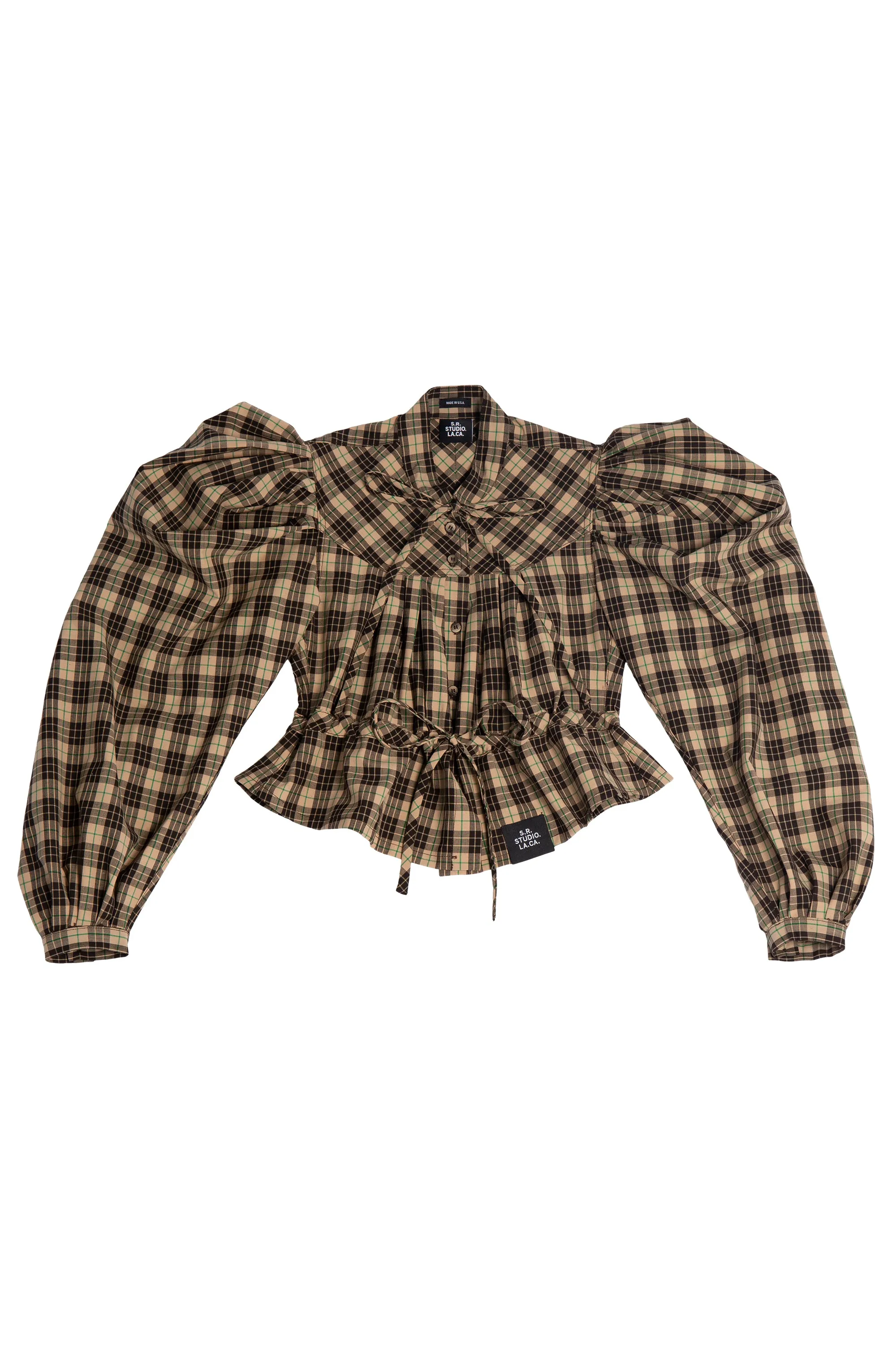 GATHERED PLAID TOP