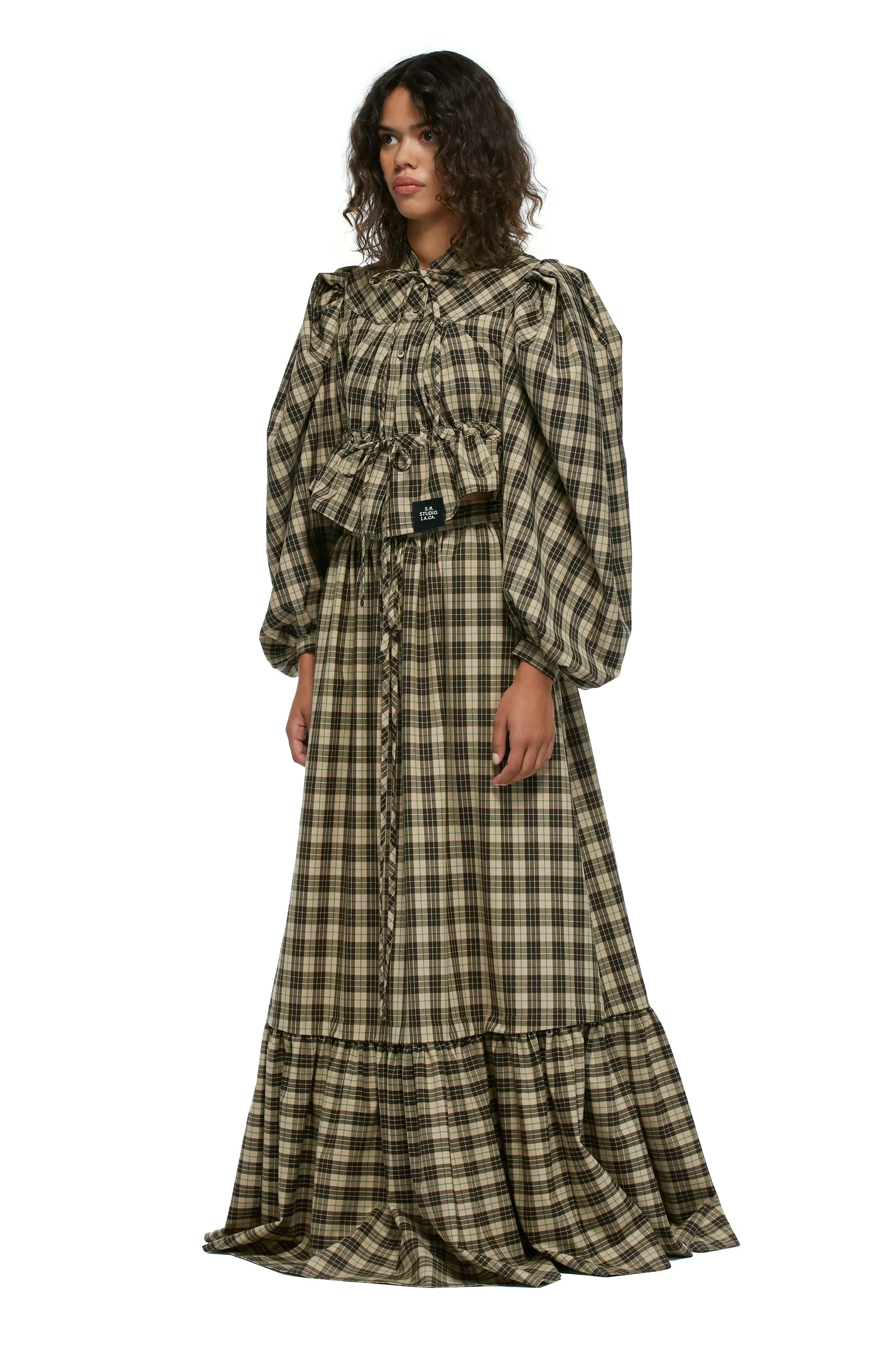 GATHERED PLAID TOP