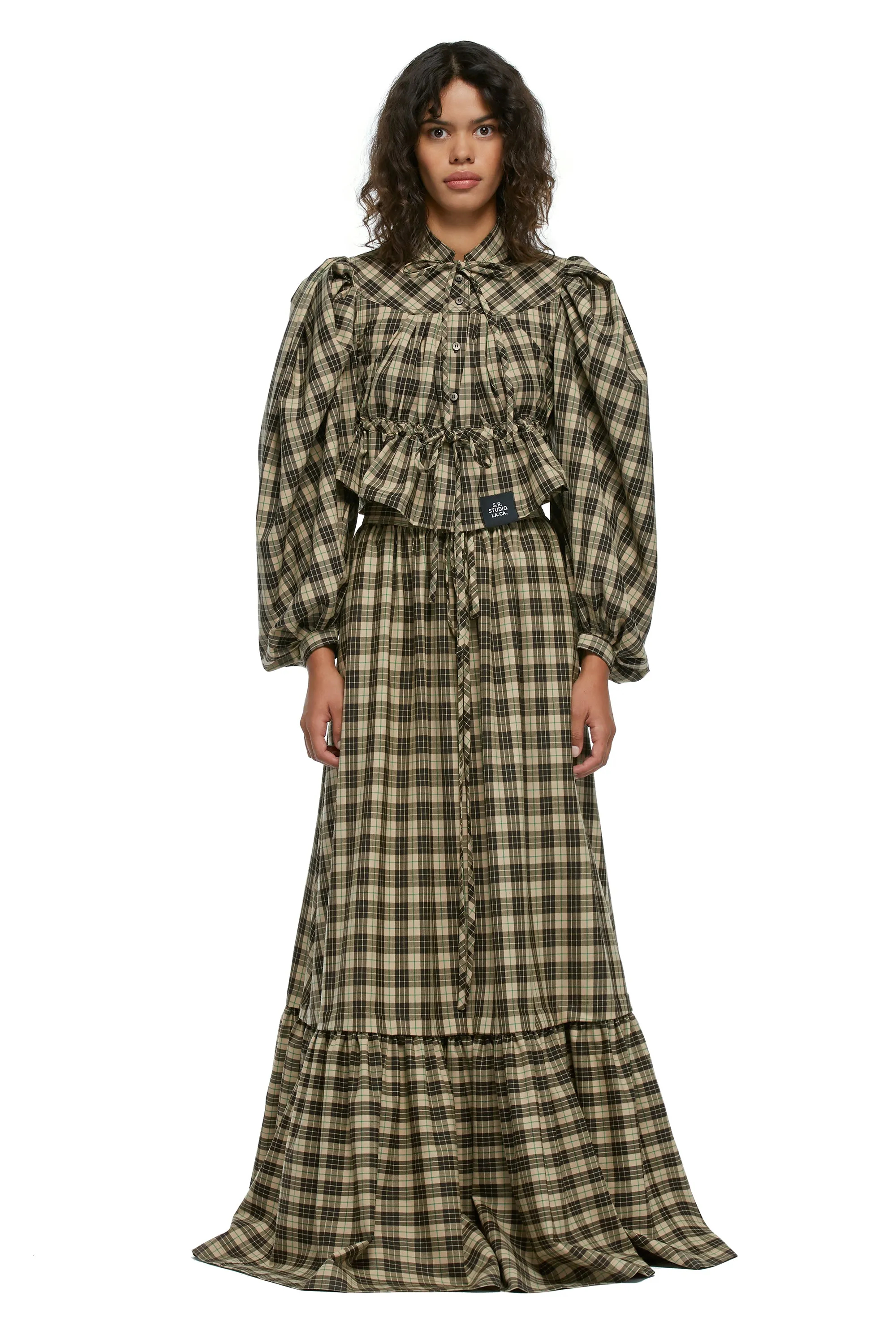 GATHERED PLAID TOP