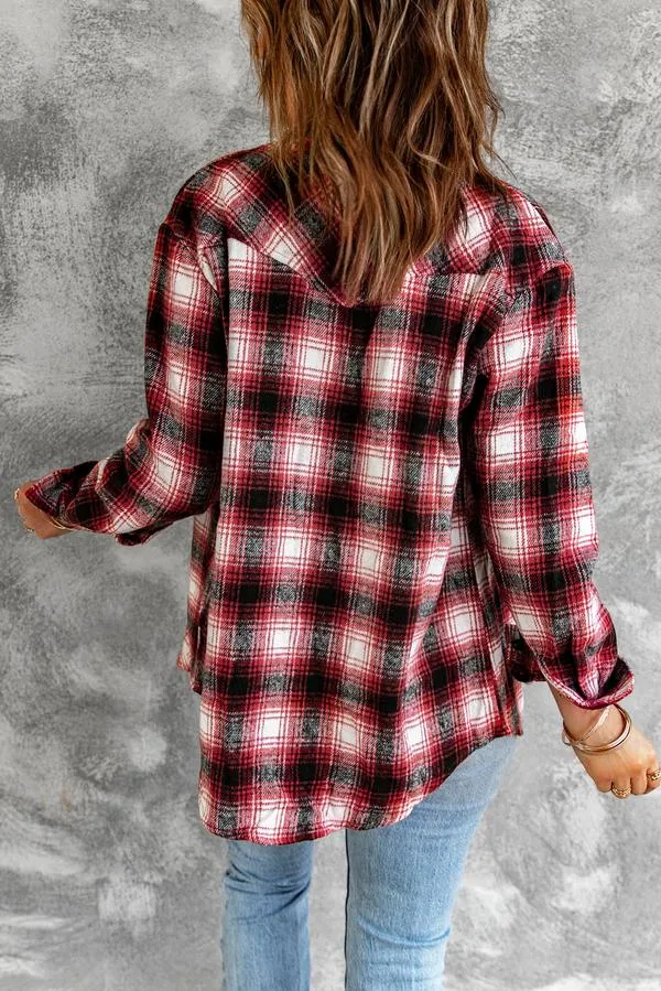 Geometric Plaid Print Pocketed Shirt