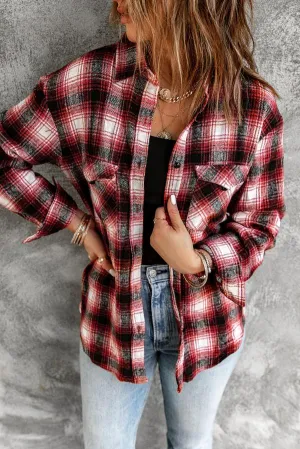 Geometric Plaid Print Pocketed Shirt