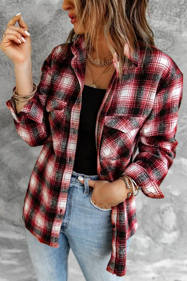 Geometric Plaid Print Pocketed Shirt