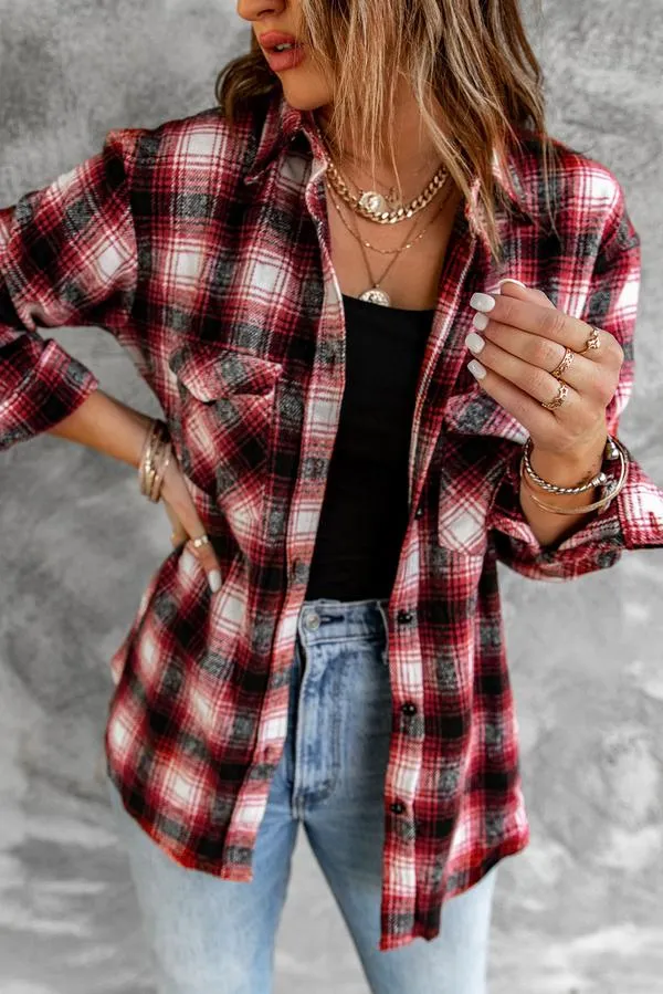 Geometric Plaid Print Pocketed Shirt