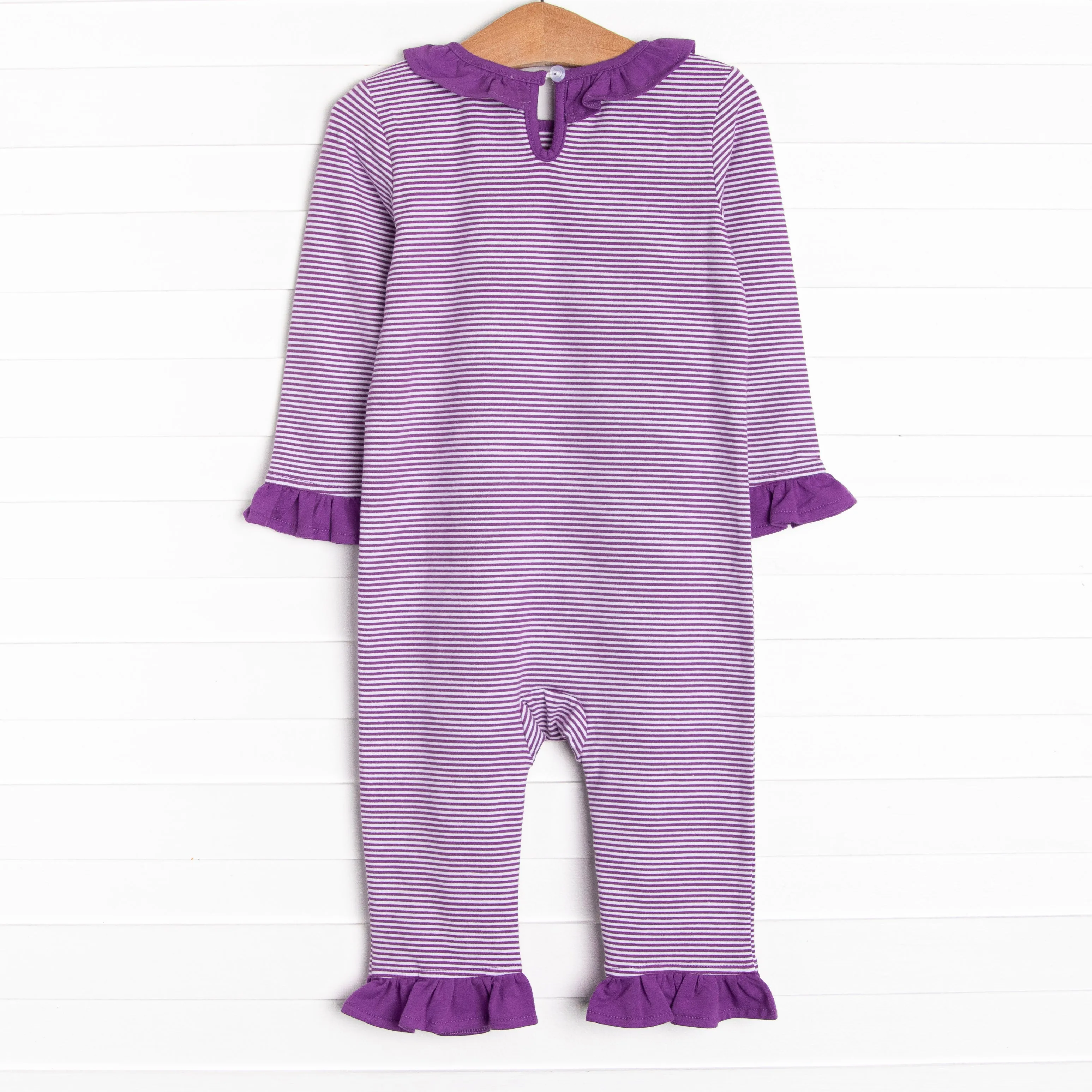 Ghoul Friend Applique Ruffle Romper, Purple