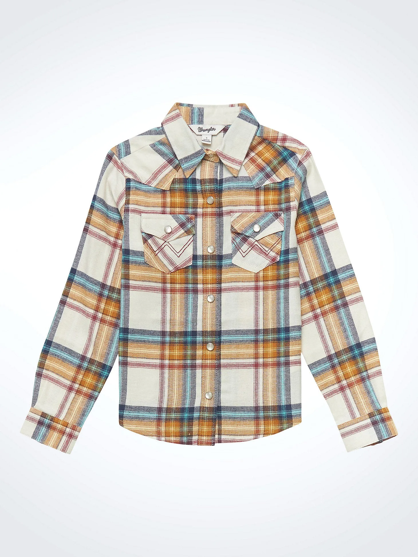 Girls' Long Sleeve Flannel Plaid Western Snap Shirt - White Multi