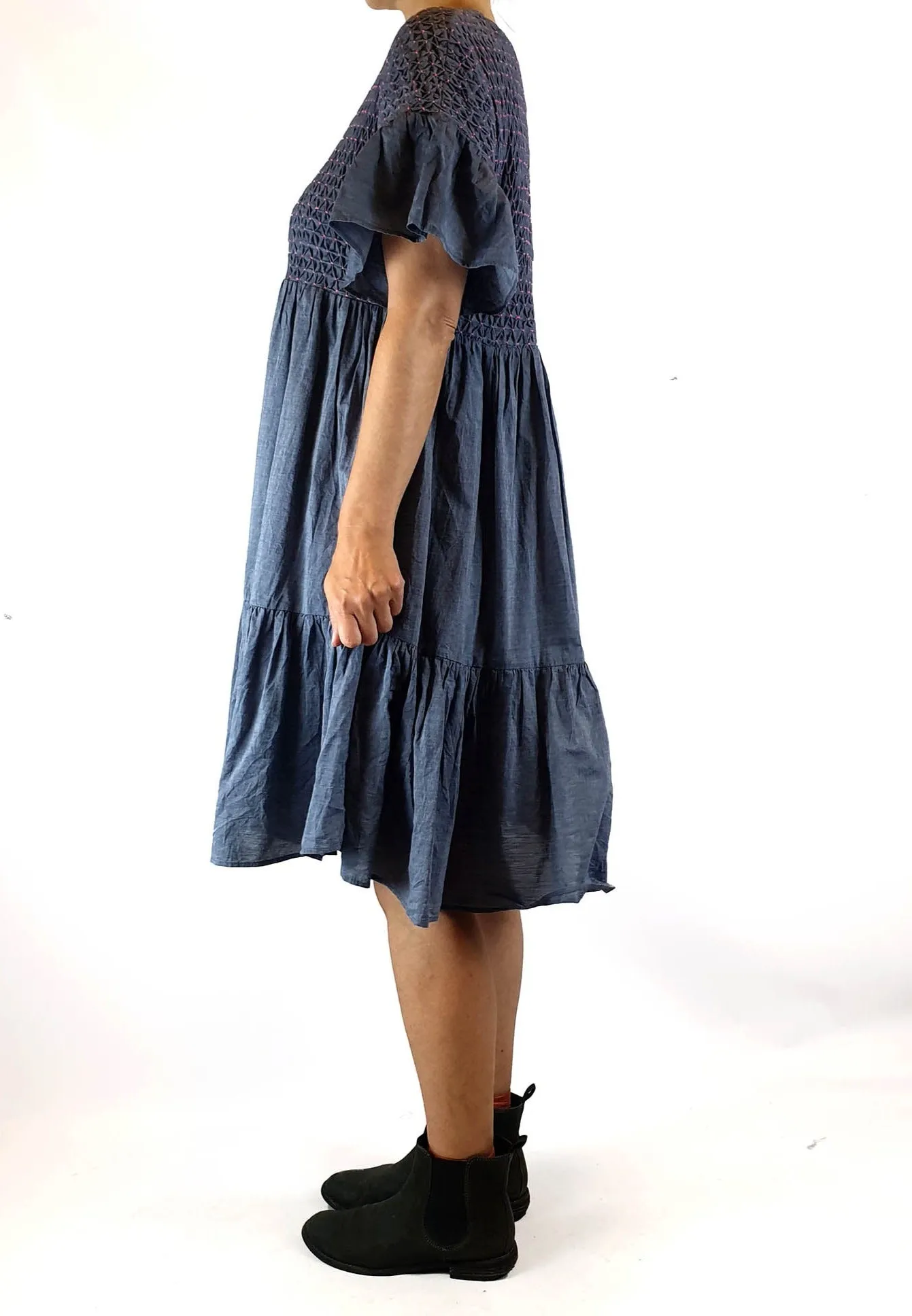 Gorman denim look 100% cotton dress with pink touches size 6 (fits 6-8)