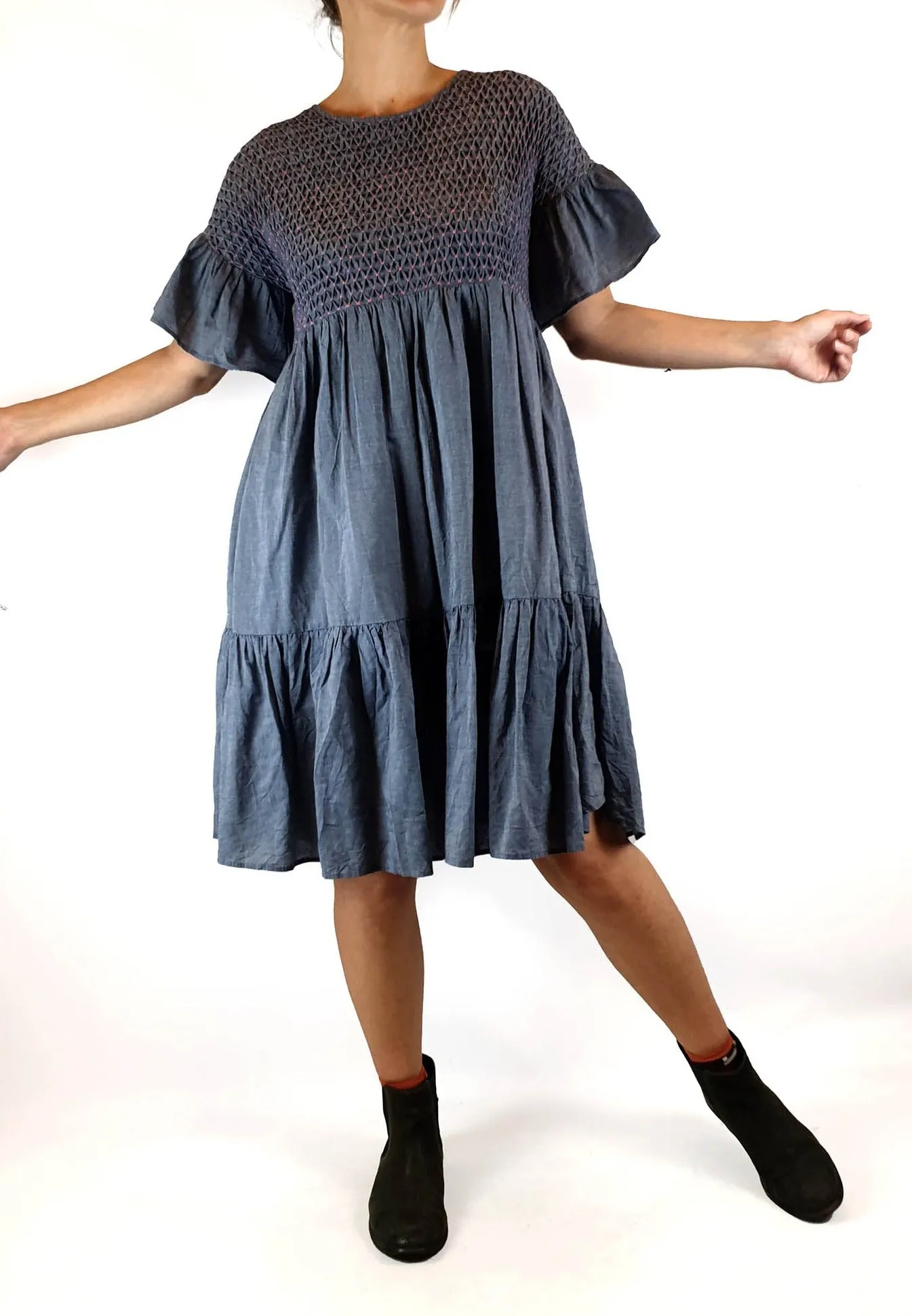 Gorman denim look 100% cotton dress with pink touches size 6 (fits 6-8)