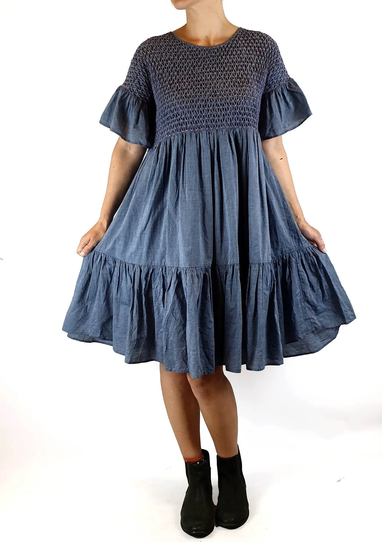 Gorman denim look 100% cotton dress with pink touches size 6 (fits 6-8)