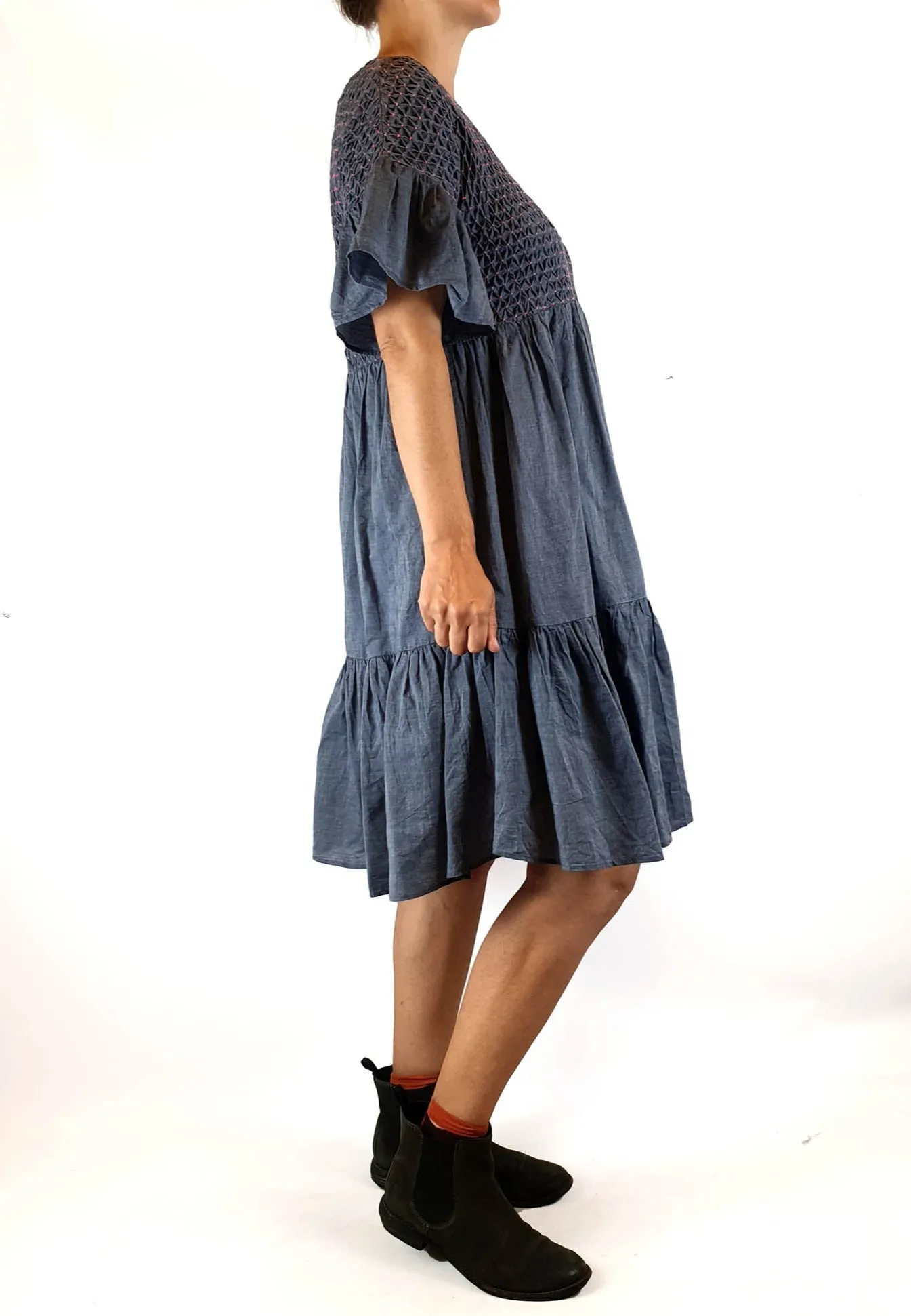 Gorman denim look 100% cotton dress with pink touches size 6 (fits 6-8)