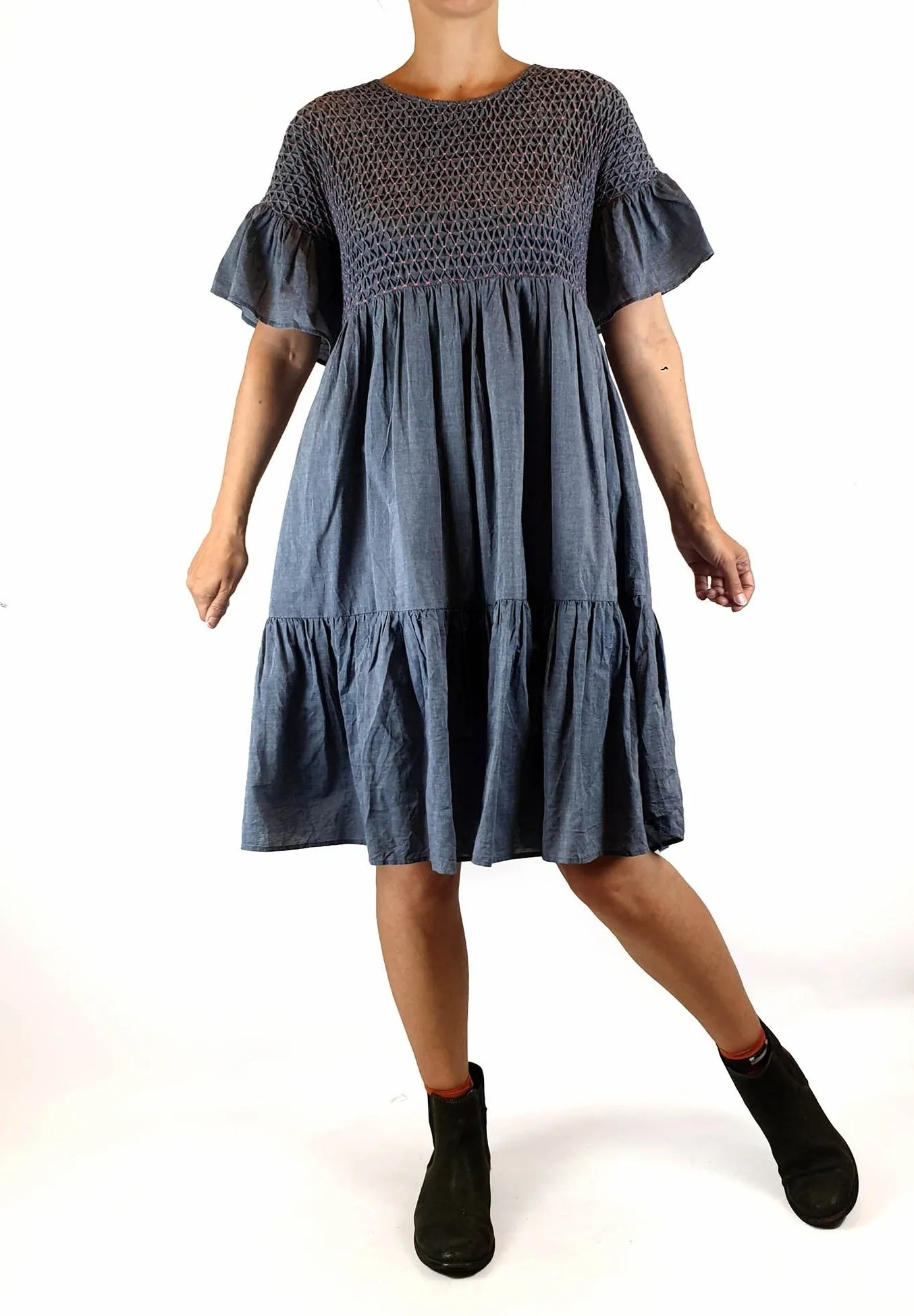 Gorman denim look 100% cotton dress with pink touches size 6 (fits 6-8)