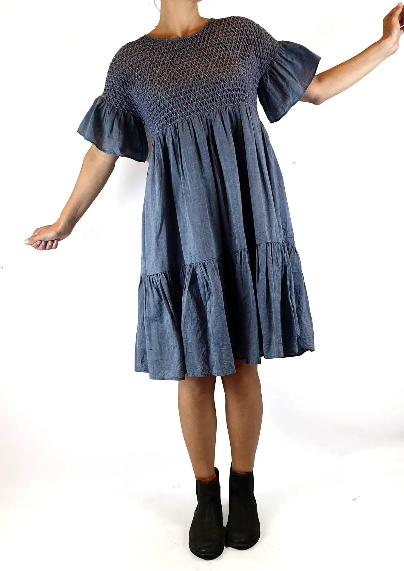 Gorman denim look 100% cotton dress with pink touches size 6 (fits 6-8)