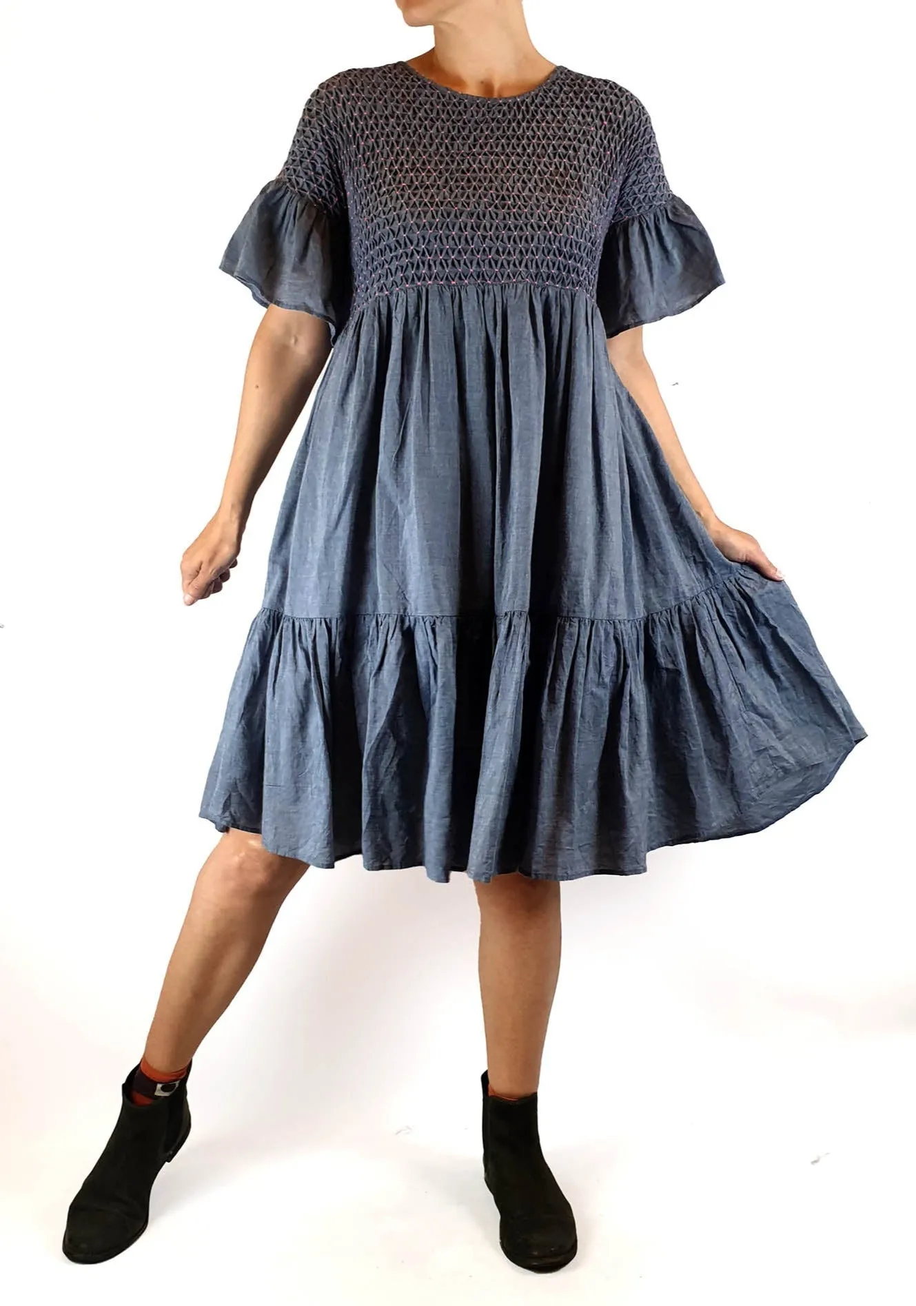 Gorman denim look 100% cotton dress with pink touches size 6 (fits 6-8)