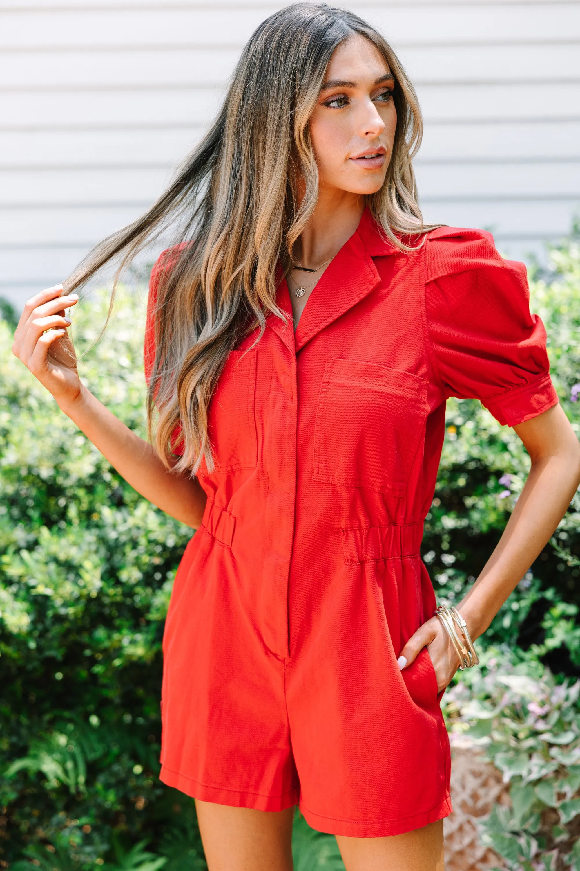 Got It All Red Cotton Romper