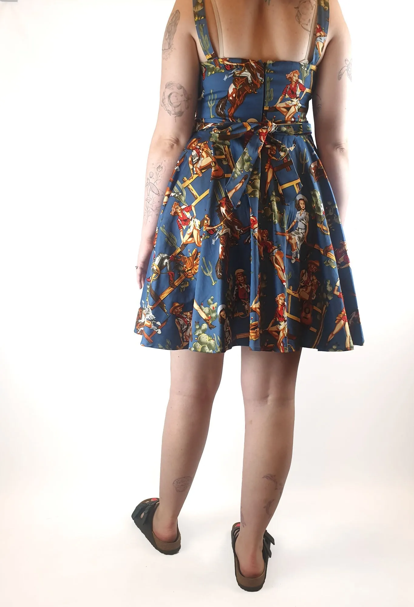 Grace Karin blue vintage cowgirl print dress size XL (tiny fit, best fits 12)