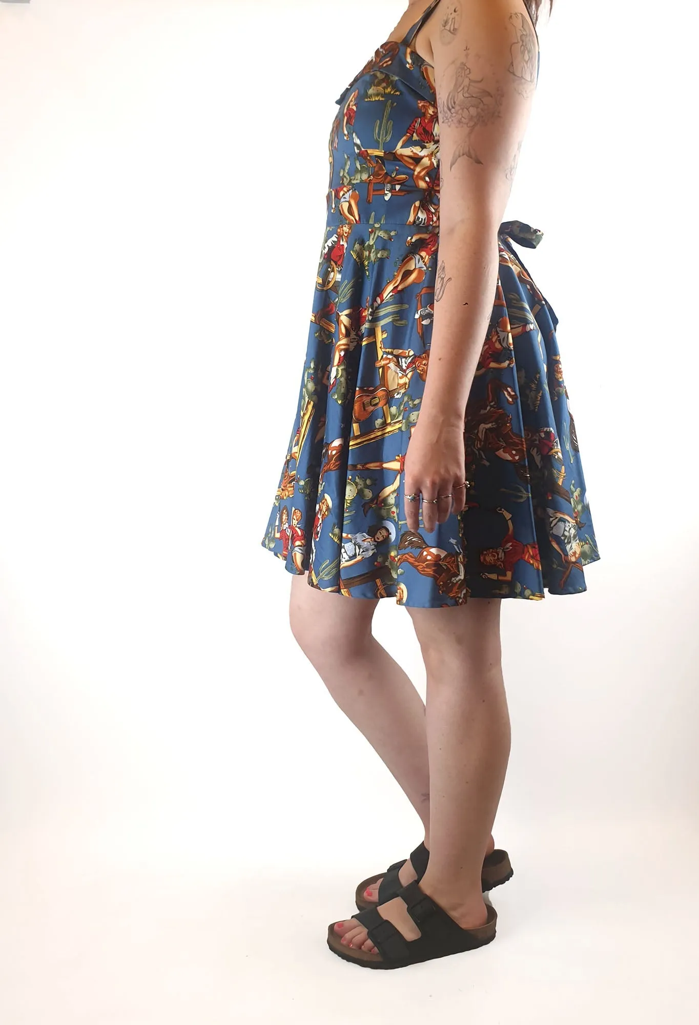Grace Karin blue vintage cowgirl print dress size XL (tiny fit, best fits 12)