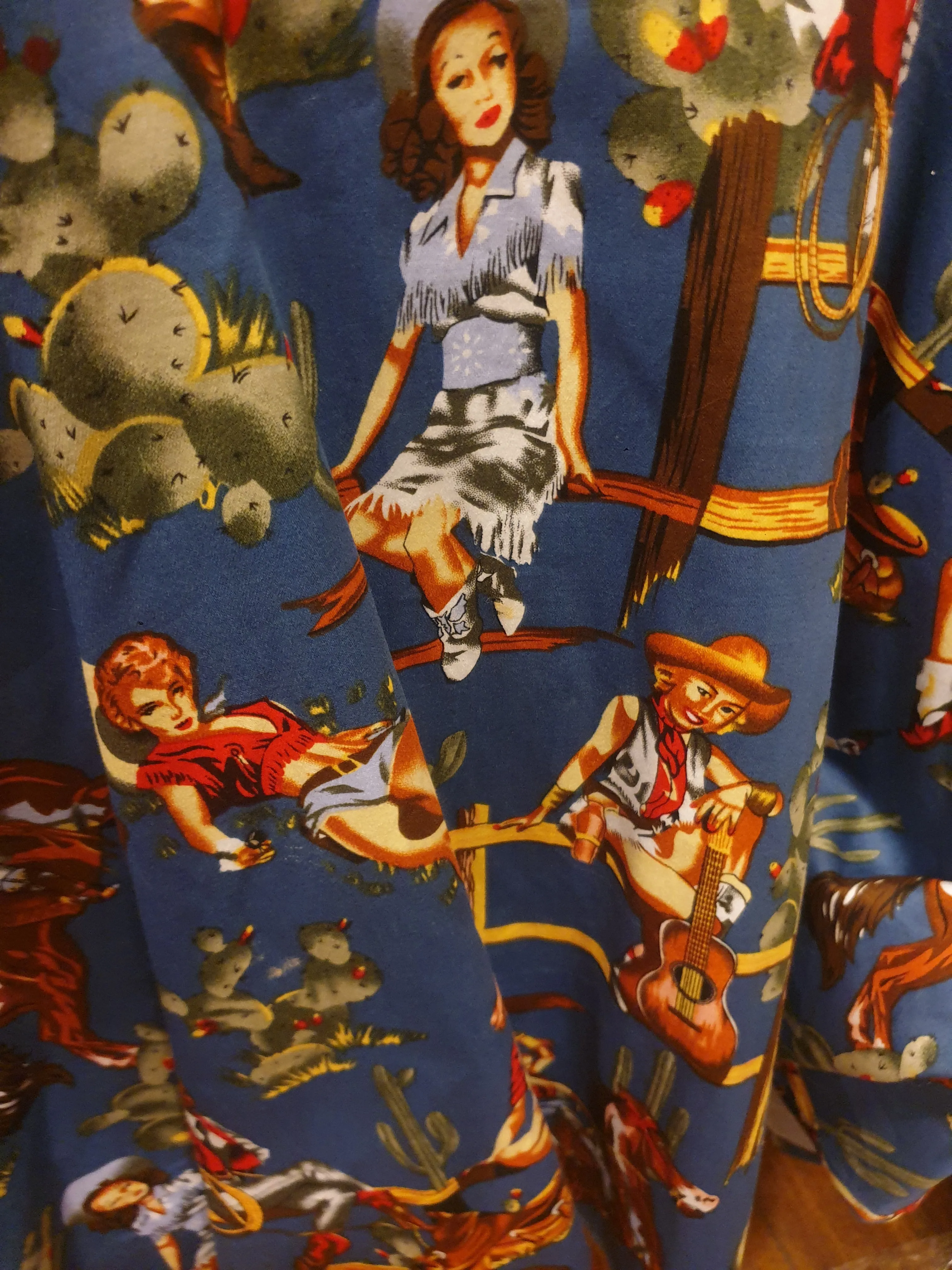 Grace Karin blue vintage cowgirl print dress size XL (tiny fit, best fits 12)