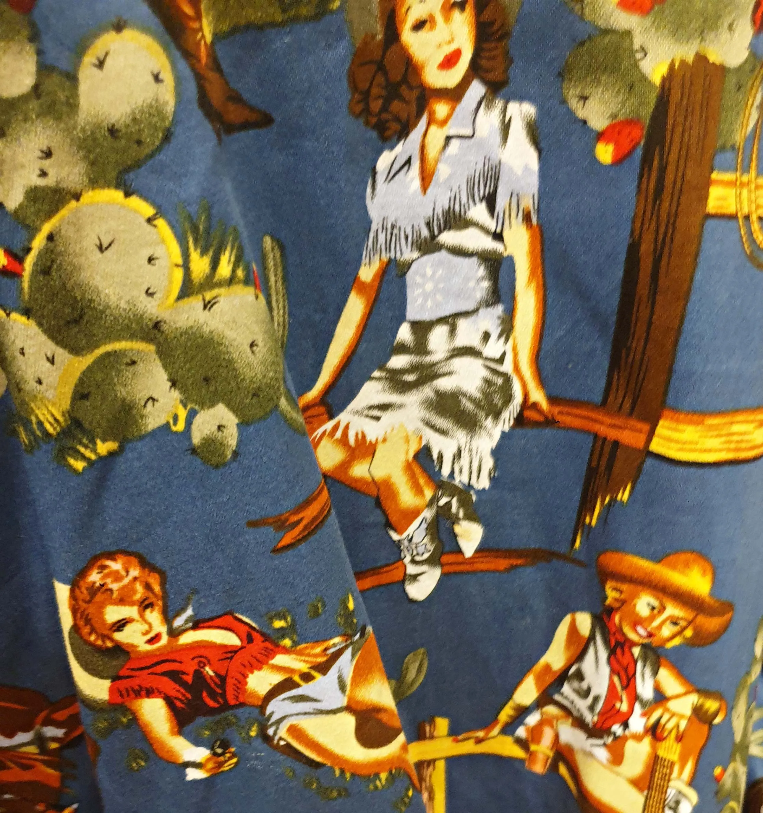 Grace Karin blue vintage cowgirl print dress size XL (tiny fit, best fits 12)