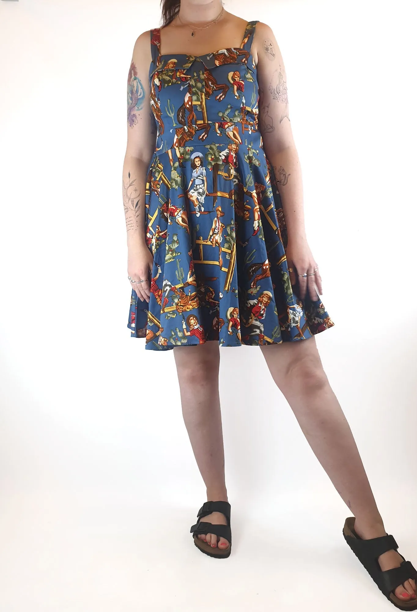 Grace Karin blue vintage cowgirl print dress size XL (tiny fit, best fits 12)