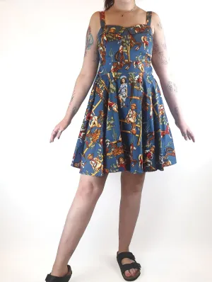 Grace Karin blue vintage cowgirl print dress size XL (tiny fit, best fits 12)