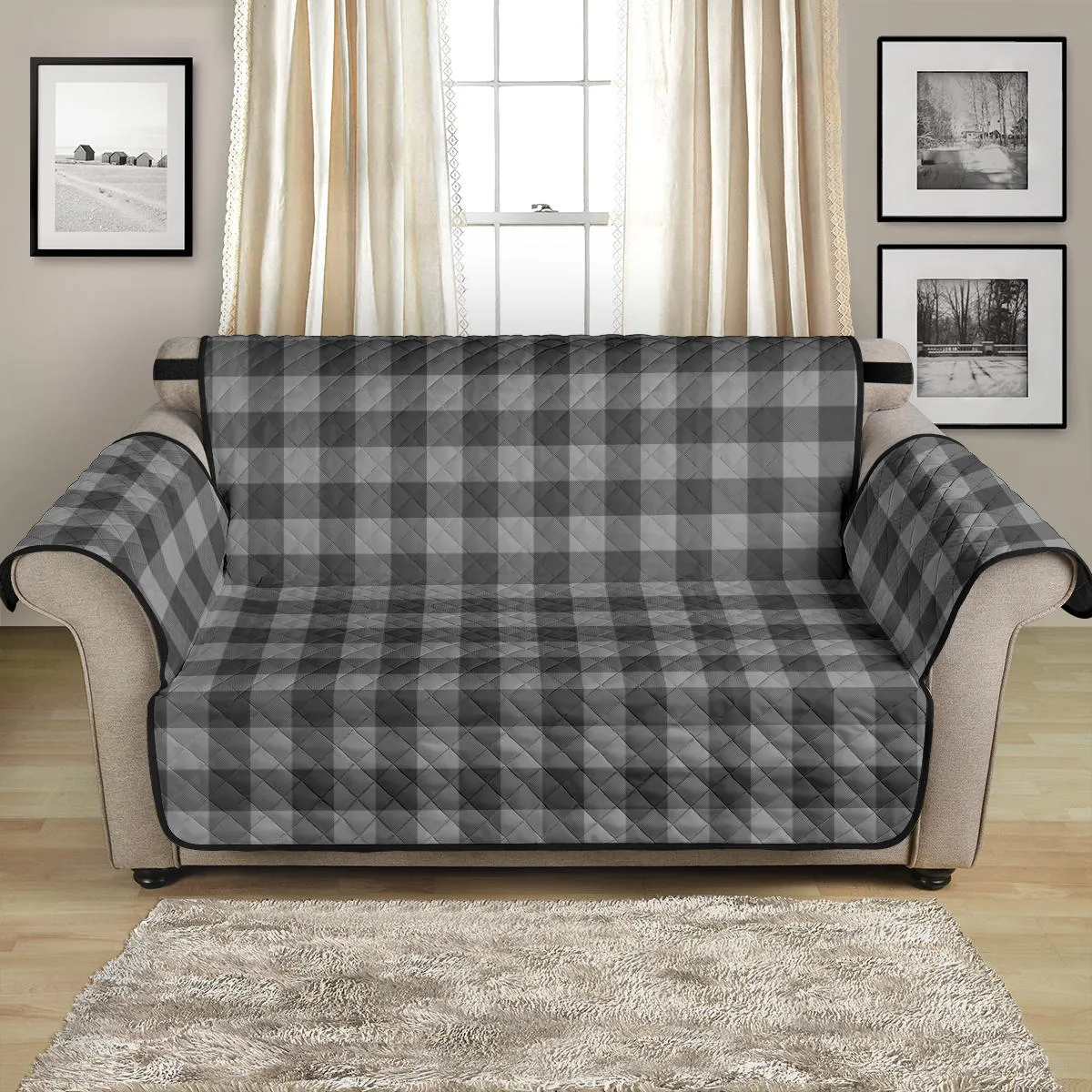 Gray Buffalo Plaid Loveseat Cover Sofa Couch Protector 54" Seat Width