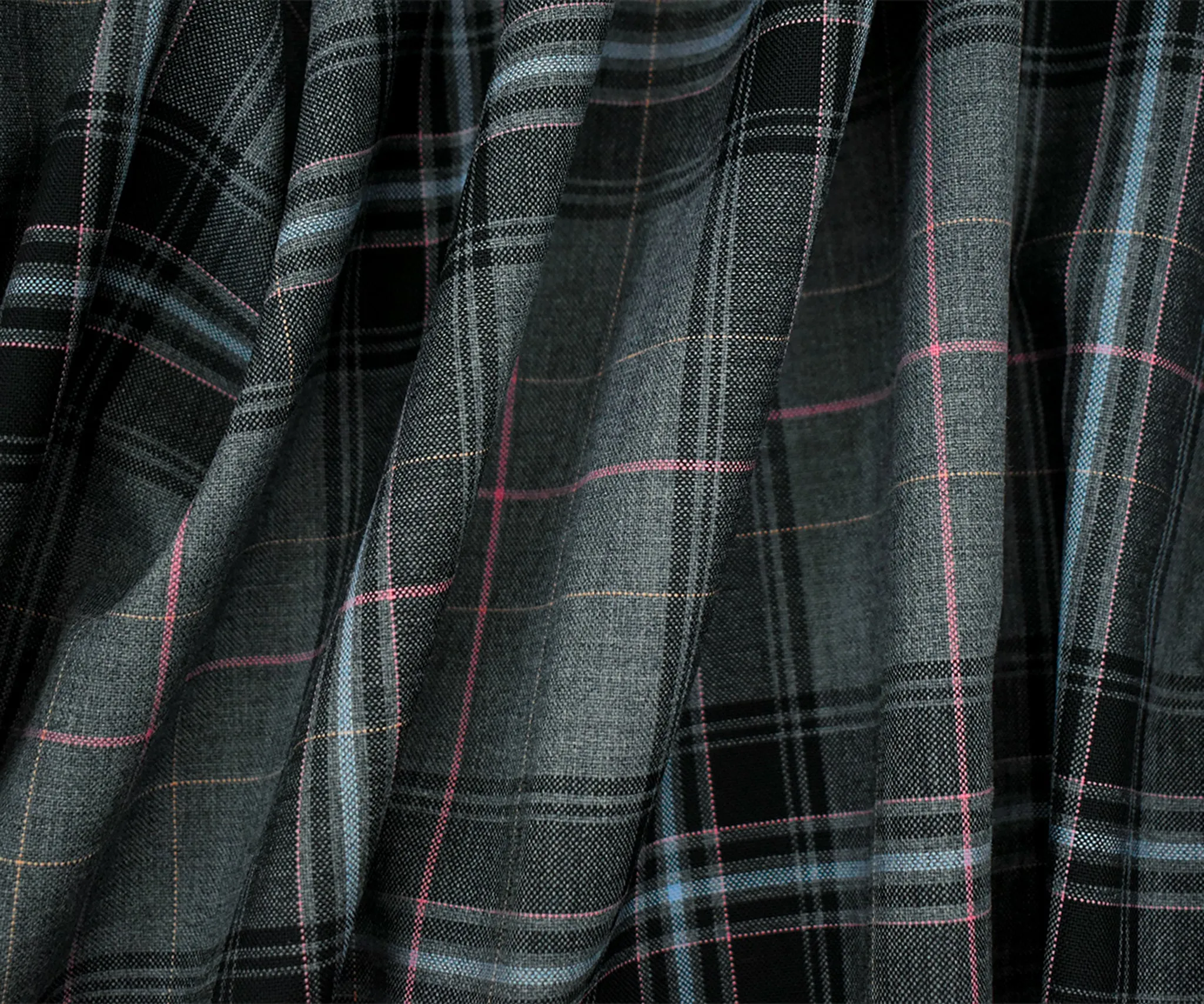 Gray-Pink-Multi Wool-Poly Plaid Shirting Woven Fabric